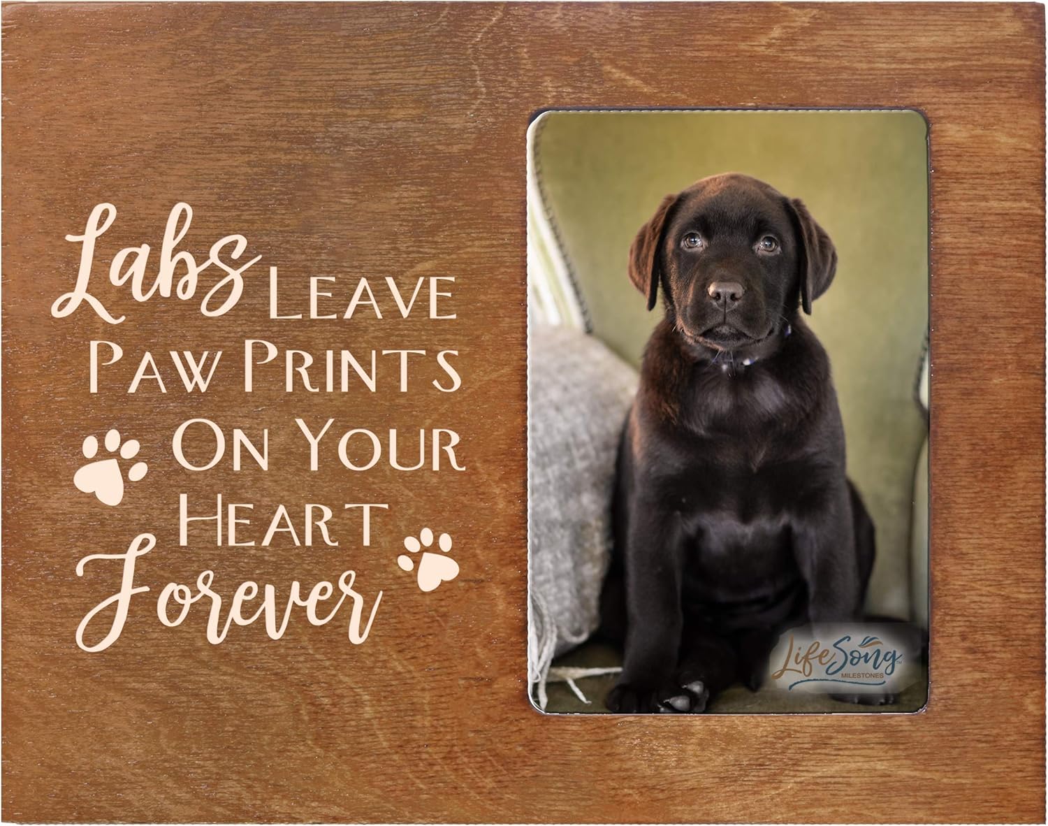 LifeSong Milestones Engraved Labs Leave Paw Prints Pet Vertical Photo Frame Gift Ideas for Black Lab & Dog Lovers - Golden Lab Owner Frame Gift 8”x10” Holds 4”x6” Photo (Ivory)
