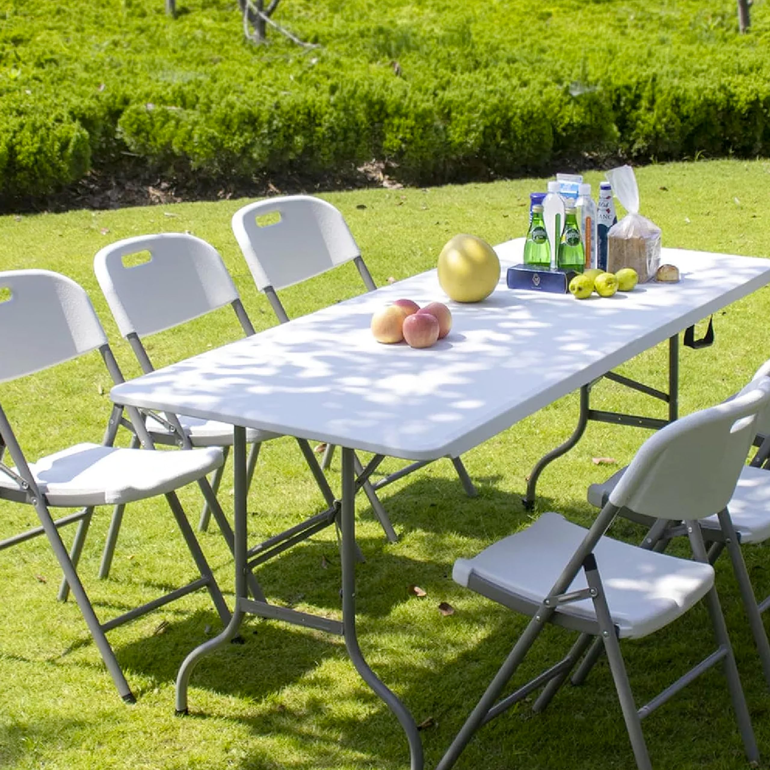 Moov-it (2 Table Pliante Portable 180x70x74cm Blanche Résine+Acier 150kg - 6 Personnes Traiteur Camping Jardin Cuisine - Résistante Mallette Pliage Facile