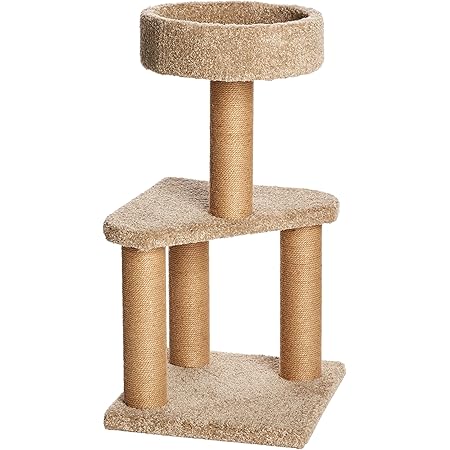 Amazon Basics Cat Tree Indoor Climbing Activity Cat Tower with Scratching Posts, Medium, 15.7 x 31.5 Inches, Beige