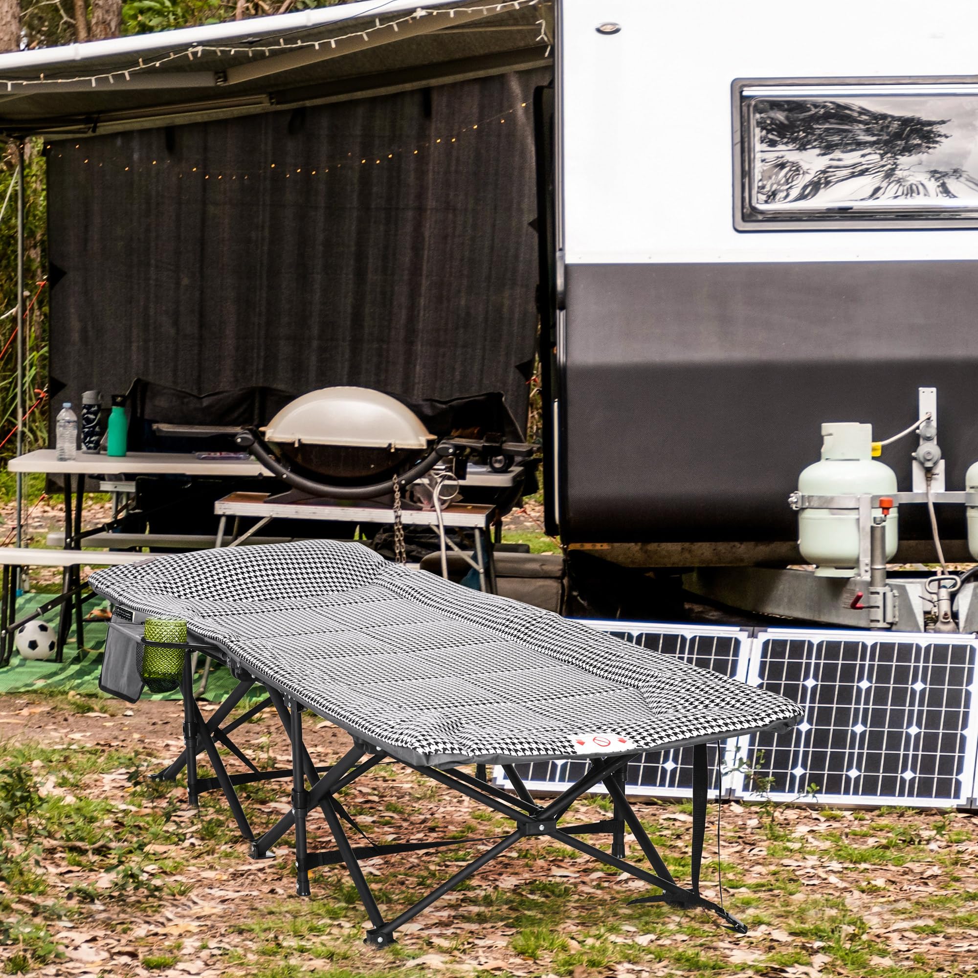 Outsunny Lit de Camping Pliable Robuste pour Adultes, Charge Jusqu'à 250 kg, Lit de Voyage Portable 1 Personne avec Poche latérale, Porte-gobelet et Sac de Transport 68 x 190 x 48 cm, Noir