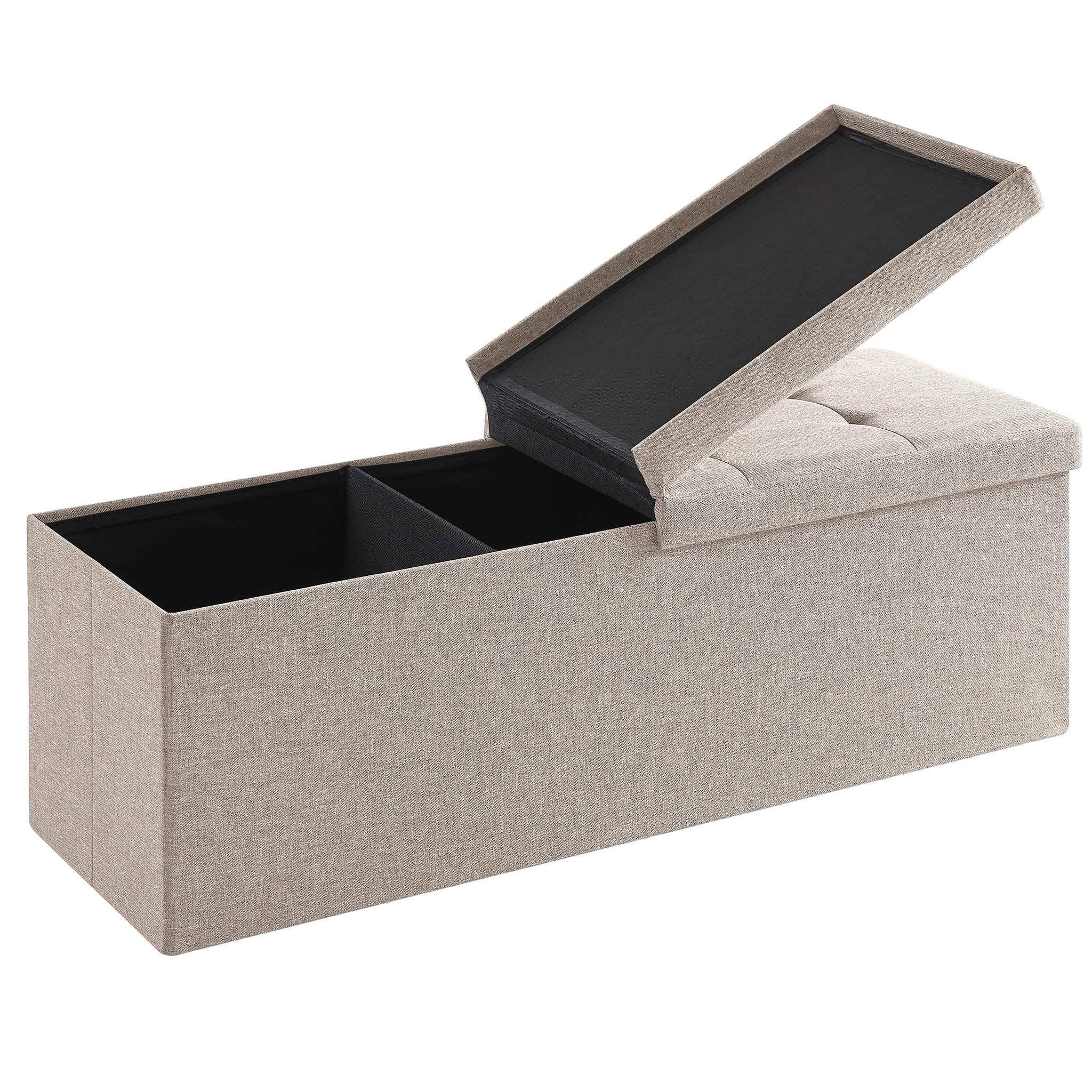 Zedelmaier Sitzbank mit Stauraum, Sitzhocker Faltbar Sitztruhe belastbar bis 300 kg, Deckel klappbar, klappbare Sitztruhe für Wohnzimmer, Flur, Schlafzimmer, 114x38x38 cm, Beige