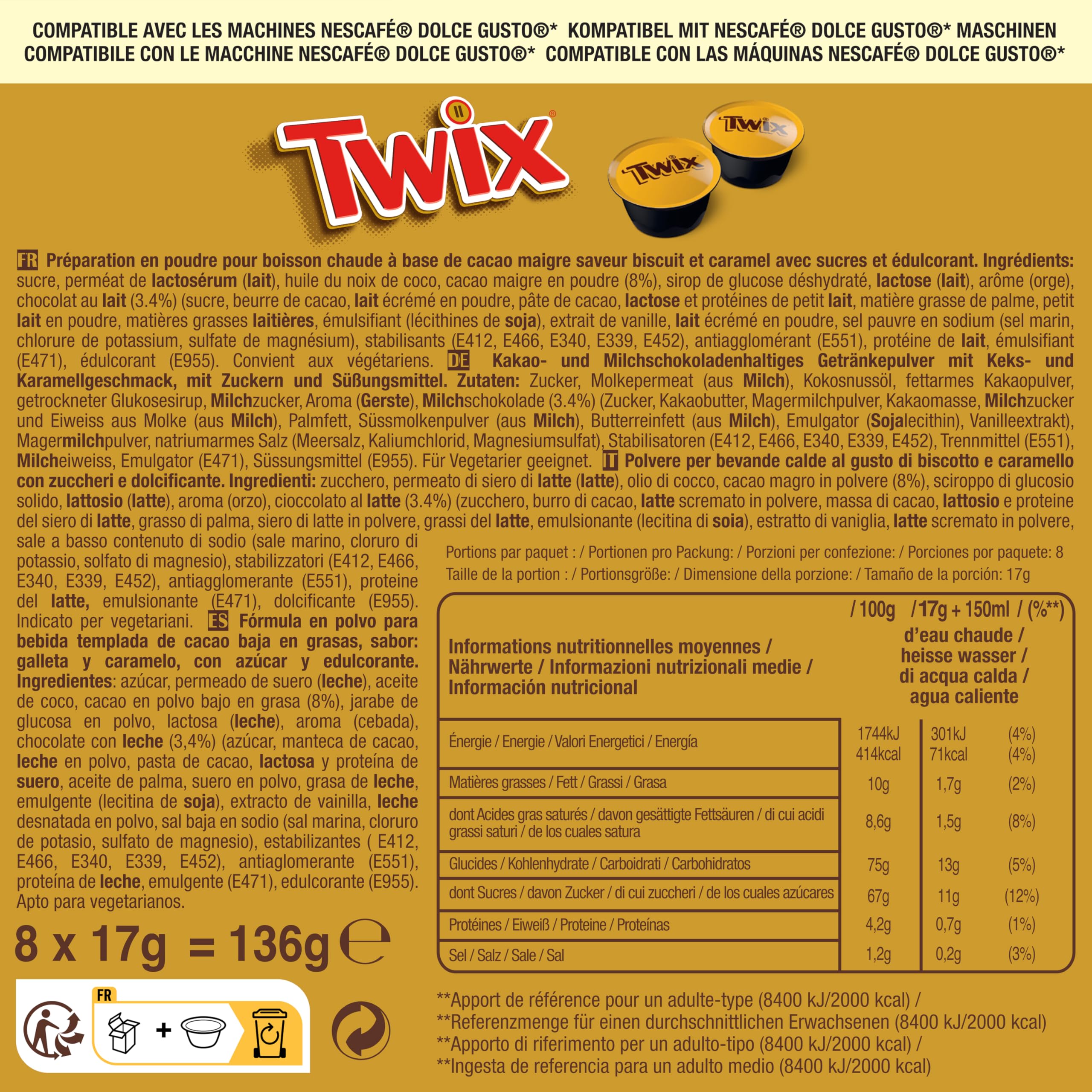 24 Capsule di Cioccolata Calda compatibili con Dolce Gusto - Mars, Twix, Milkyway (8 confezioni)