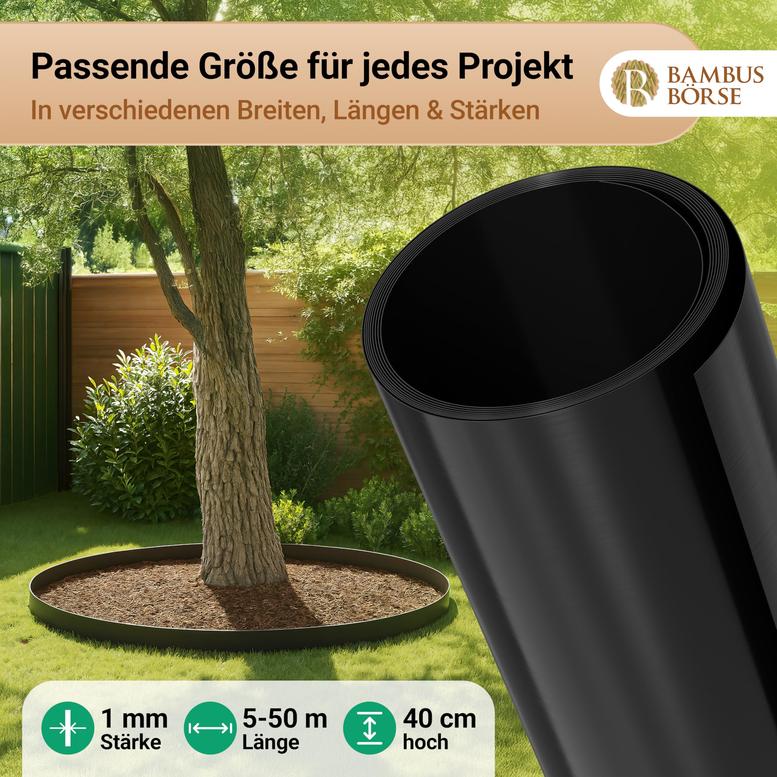 Wurzelsperre 40 cm hoch - Rhizomsperre 1mm Stärke 10m Länge - individuell formbar - aus hochwertigem HDPE | Rhizomsperre Bambus | Wurzelsperre Bambus