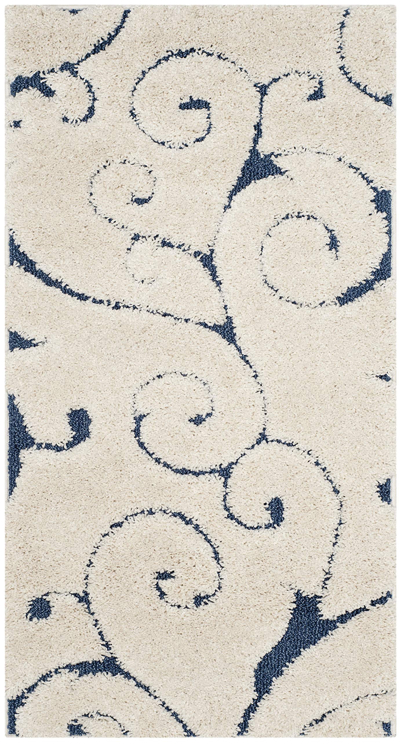 Tapis accentuation d'intérieur hirsute tissé , collection Floride Shag, SG455, en crème / bleu, 69 X 122 cm pour le salon, la chambre ou tout autre espace intérieur par SAFAVIEH.