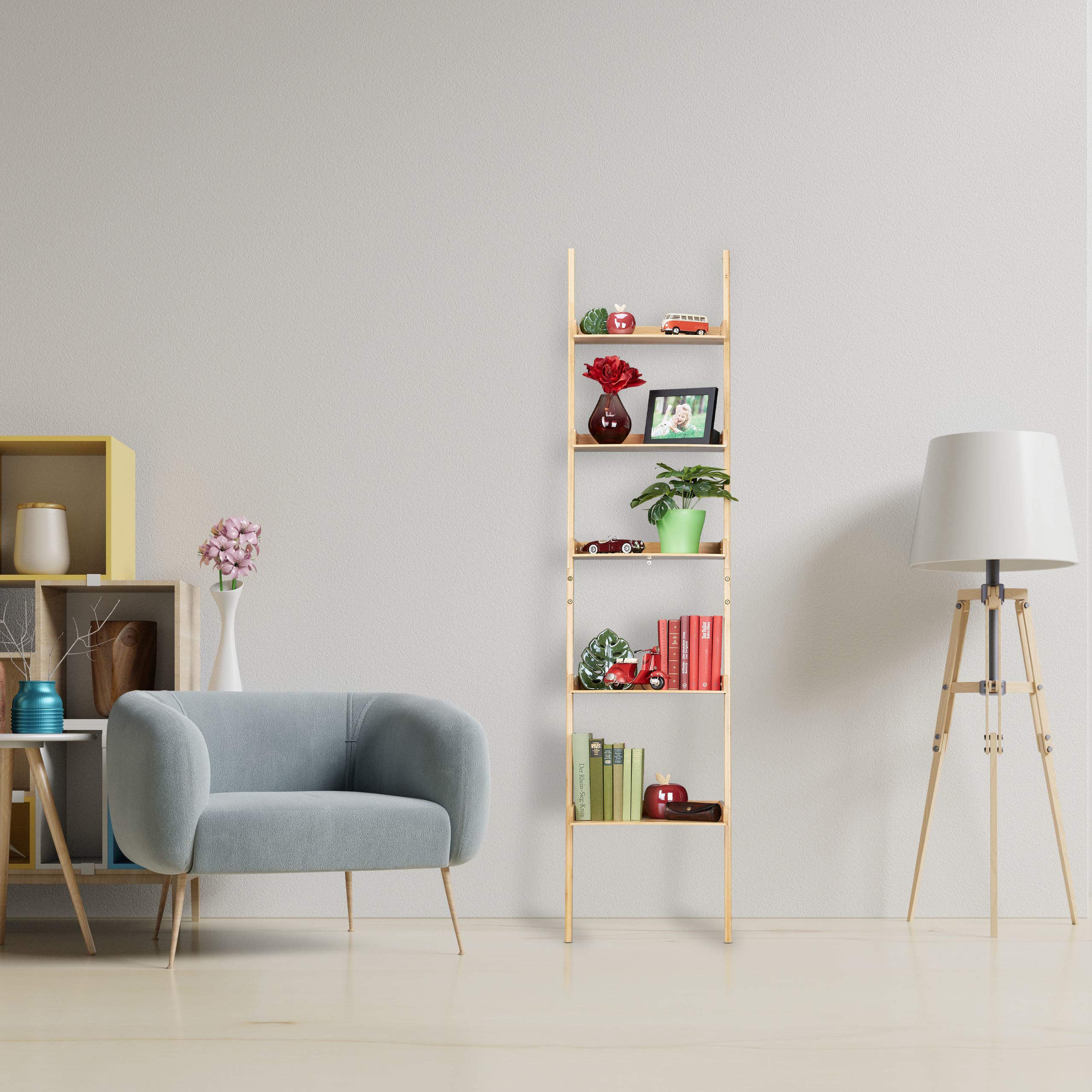 Estantería Inclinada De Pared RELAX4LIFE 5 Niveles - MDF Blanco, 58x32.5x189 Cm, Soporta 3 Kg Por Nivel, Para Baño, Salón O Cocina