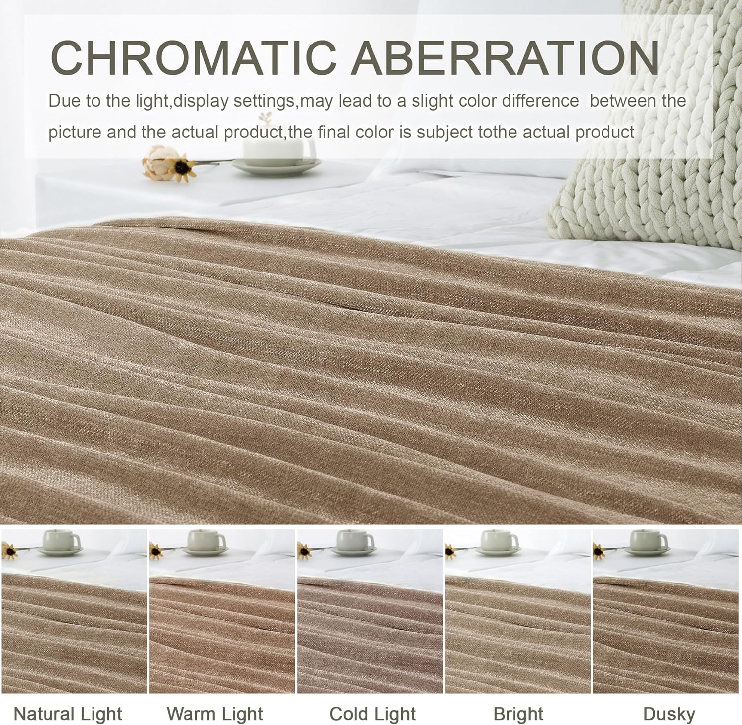 Chenille Throw Blanket for Couch 50"X 60", Soft Cozy Throws with Fringe Tassel for Bed Sofa Chair Cover, Lightweight Knitted Decorative Boho Blankets for Living Room, Taupe - Image 2