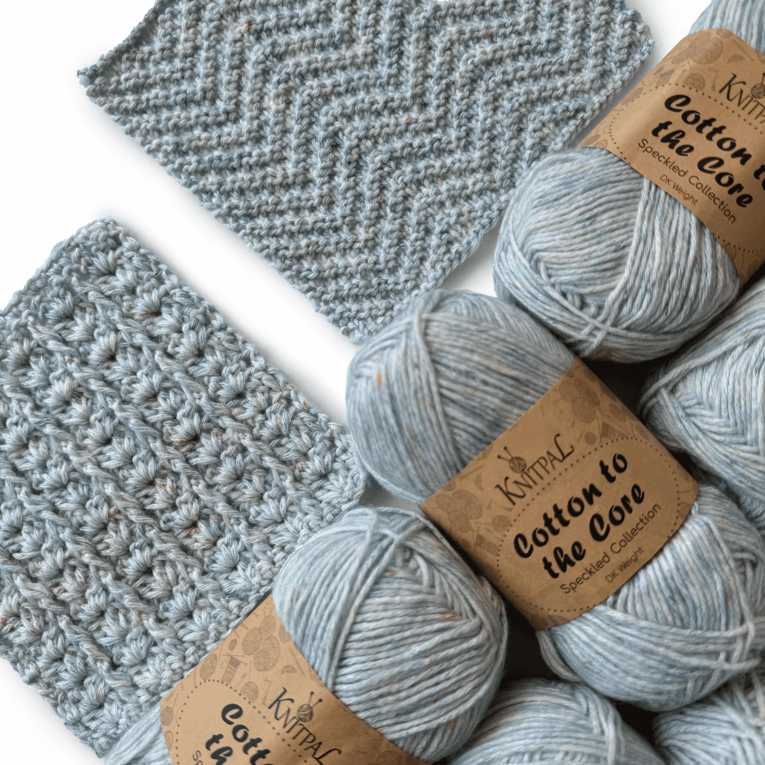 Cotton to The Core Speckled Soft Baby Yarn for Crocheting, 6-Pack (810Yds / 300G), Free Patterns - Size 3 DK Light Worsted Weight Cotton Yarn for Knitting - Soft Mint