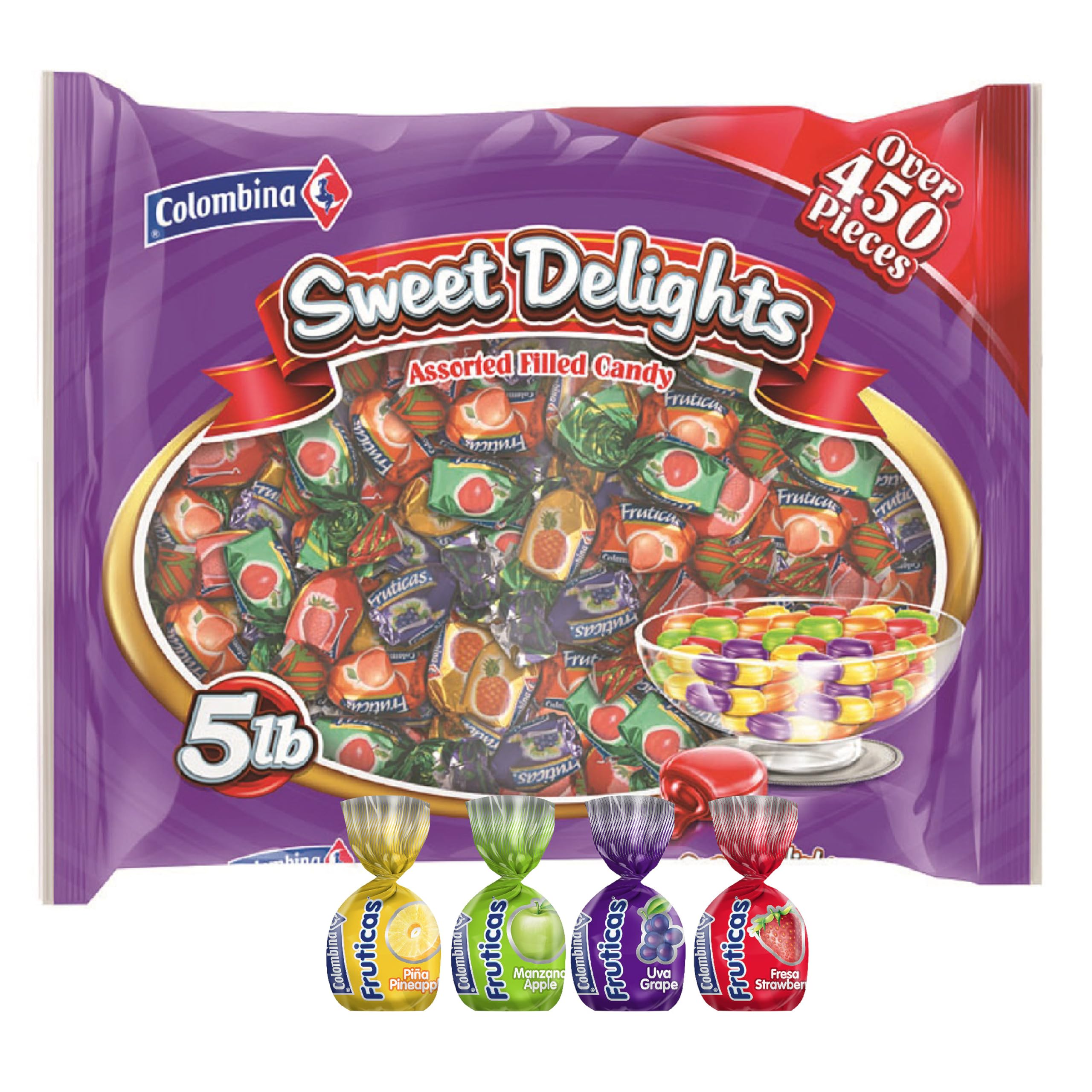 Colombina Sweet Delights Assorted Filled Candy, Rainbow Variety Pack, Individually Wrapped, Ideal for Parties, Birthdays, and Pinata Filler, 5lbs (Pack of 1)