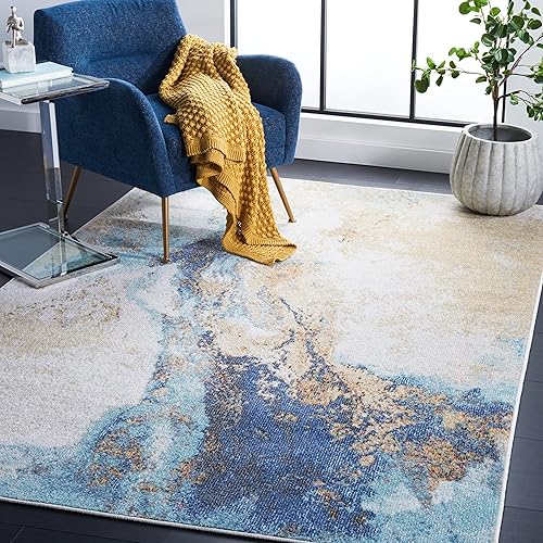 Miniatura 1 de SAFAVIEH Phoenix Collection - Alfombra de área de 9 x 12 pies, azul, diseño abstracto moderno, no desprende pelusa y de fácil cuidado, ideal para