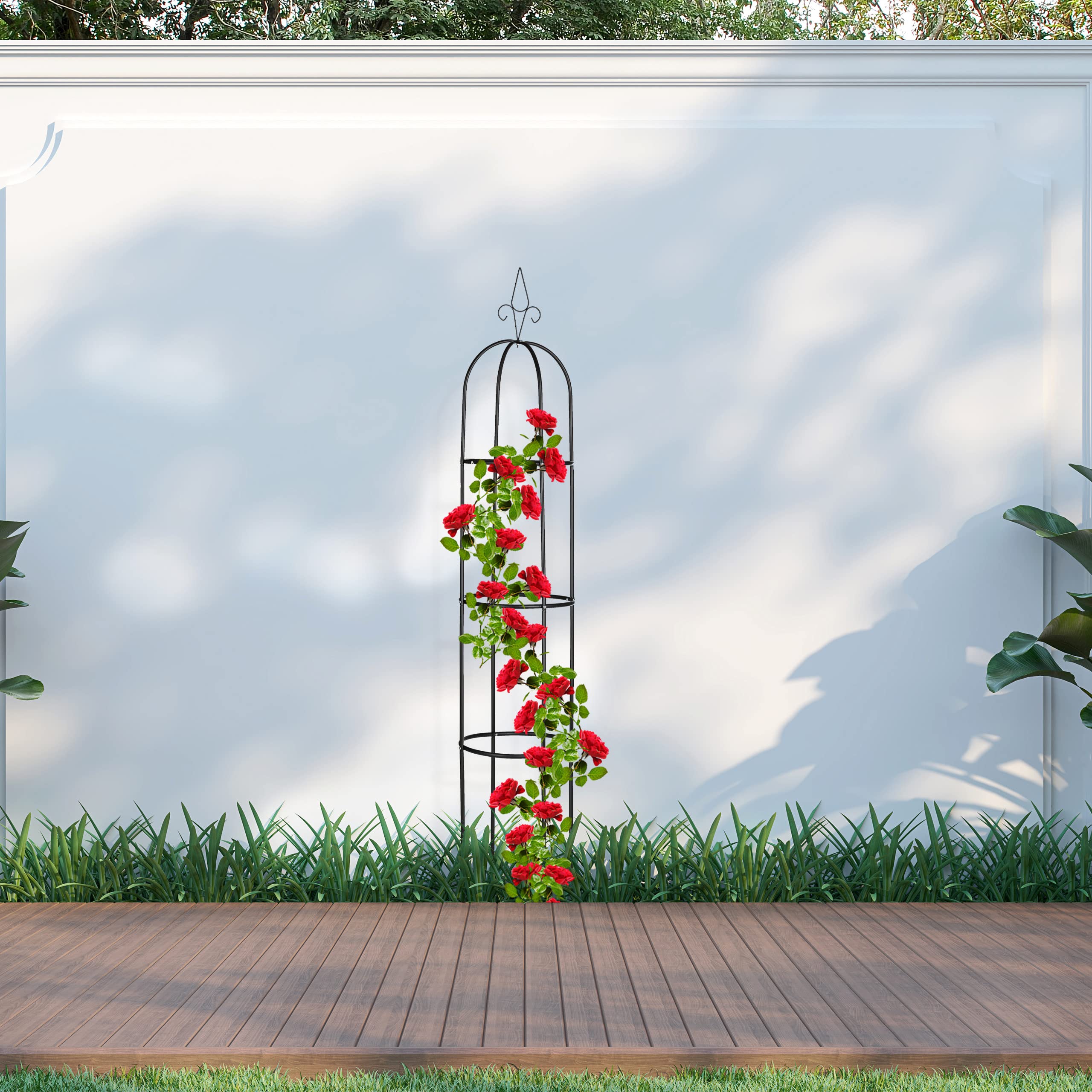 Relaxdays Supporto ad Obelisco per Rampicanti, Alto 200cm, Graticolati da Giardino per Piante, Rose Edere, Metallo, Nero