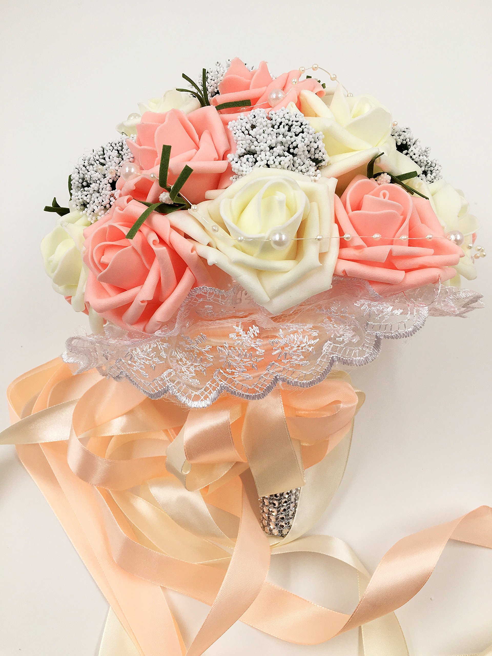 Amazon｜ウェディング ブーケ 結婚式 ブライダル フラワー パール付き