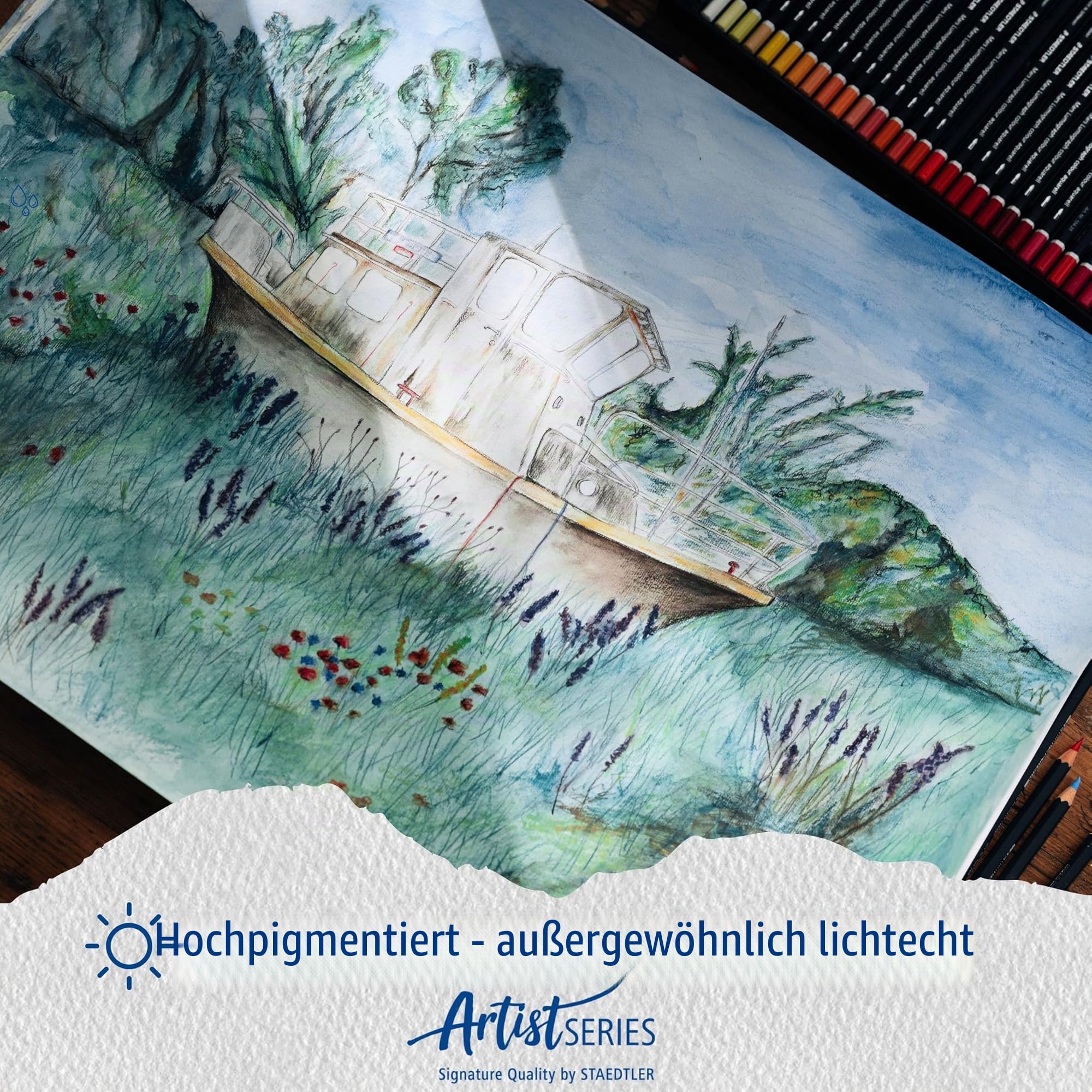 STAEDTLER Aquarellfarbstifte wasservermalbar – 60 hochwertige Künstler-Farbstifte im Metalletui – Sechskant-Design, 3,6 mm Mine, brillante Farben & lichtecht – ideal für Mixed Media & Aquarellmalerei