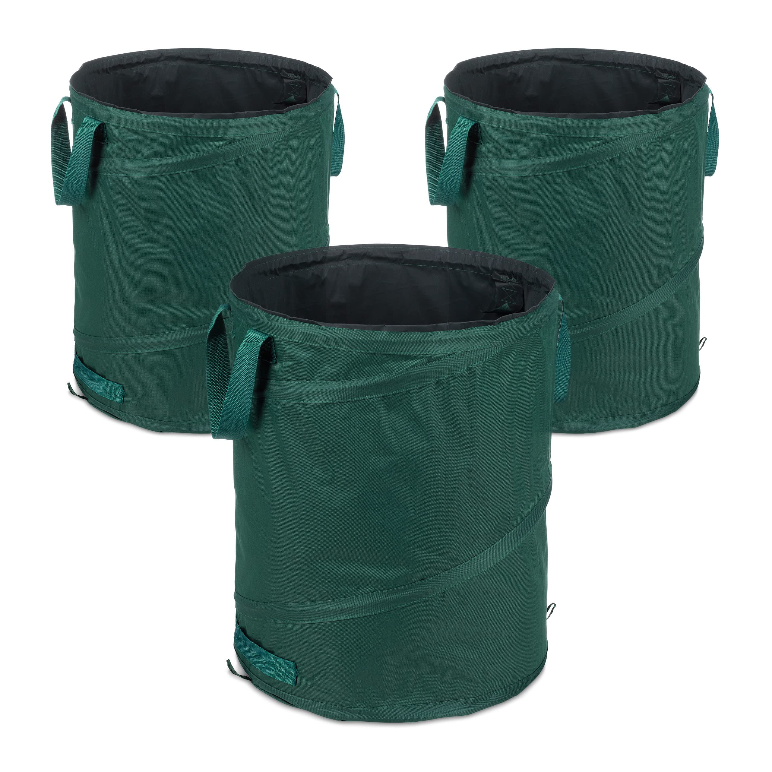 Relaxdays Bolsas Jardín, Auto-desplegables, Set3, 90L, Sacos Hojas PopUp, Asas, Resistente Rayos UV, Impermeables, Verde