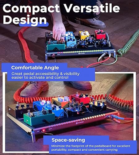 Miniatura 8 de Vangoa Pedalera de guitarra con fuente de alimentación aislada, PD-M aluminio de una pieza doblada portátil plegable con bolsa estilo mochila