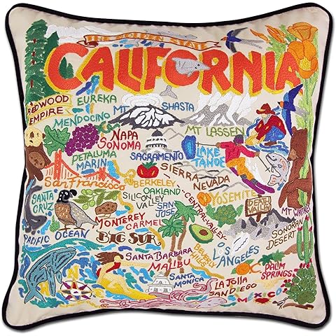 Catstudio California Embroidered Pillow - U.S. State Souvenir Decorative Throw Pillow with Original Artwork for California Lovers, Travel Souvenir