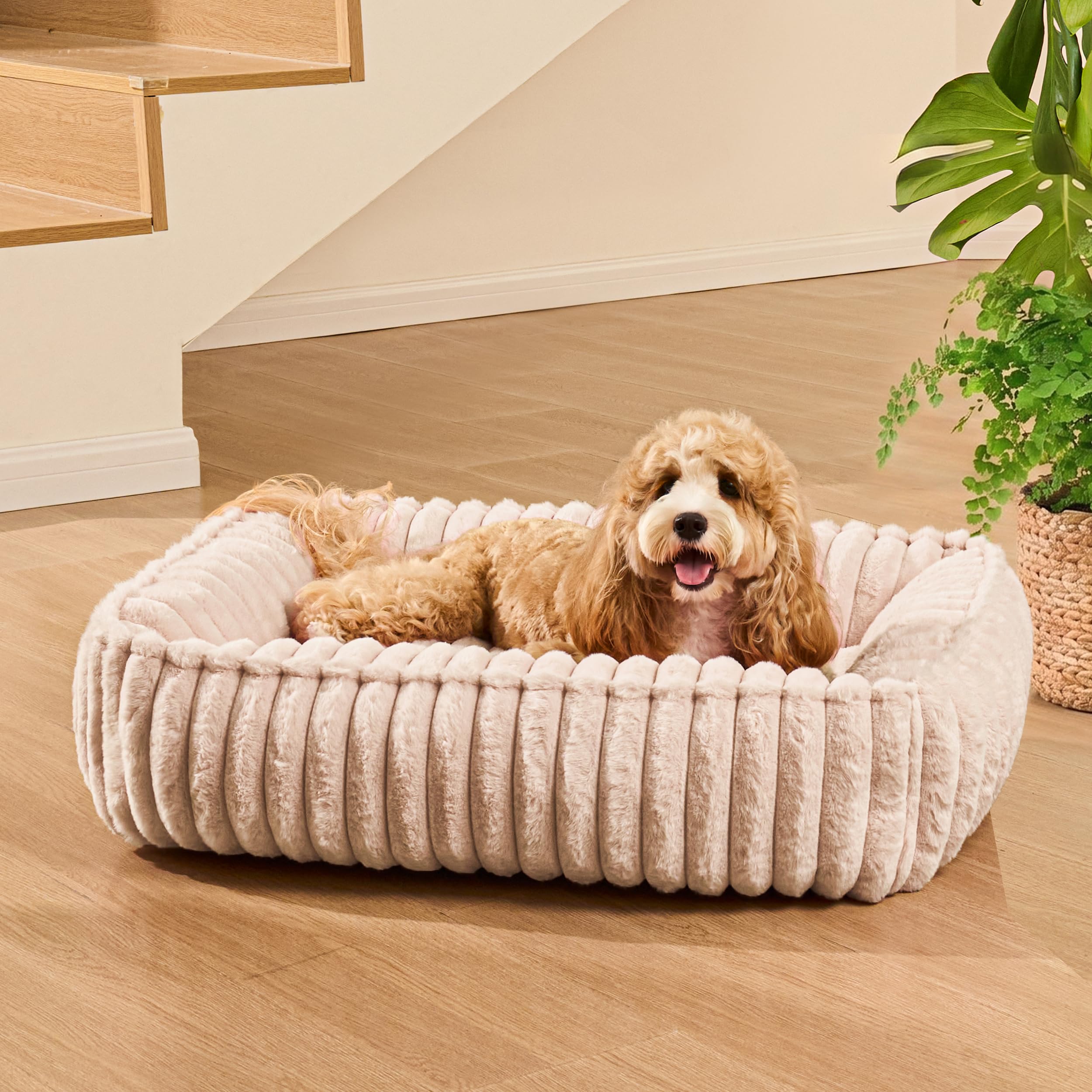 Cama para perros de patas para perros de tamaño grande, 80 x 60 cm, sofá ortopedico lavable para mascotas, sofá suave con base antideslizante, rectangular, marrón
