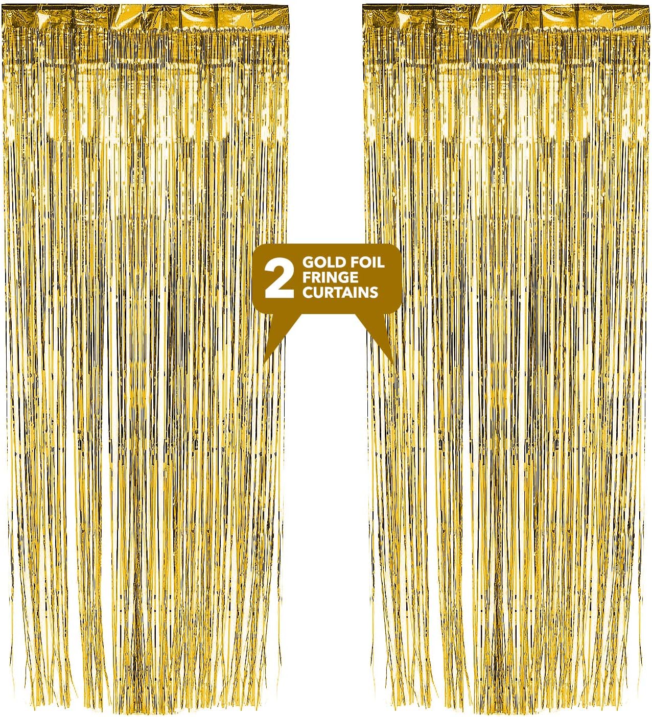Metallic Yellow Gold Fringe Foil Curtain - Hanging Party Decorations for Doorways and Backdrops 8 ft. by 3 ft. (Pack of 2)