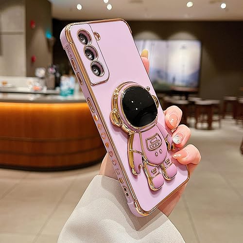 Miniatura 7 de HJWKJUS Funda para Samsung Galaxy S22 con soporte de astronauta, funda galvanizada de lujo con protección para cámara, diseño lateral de corazón de