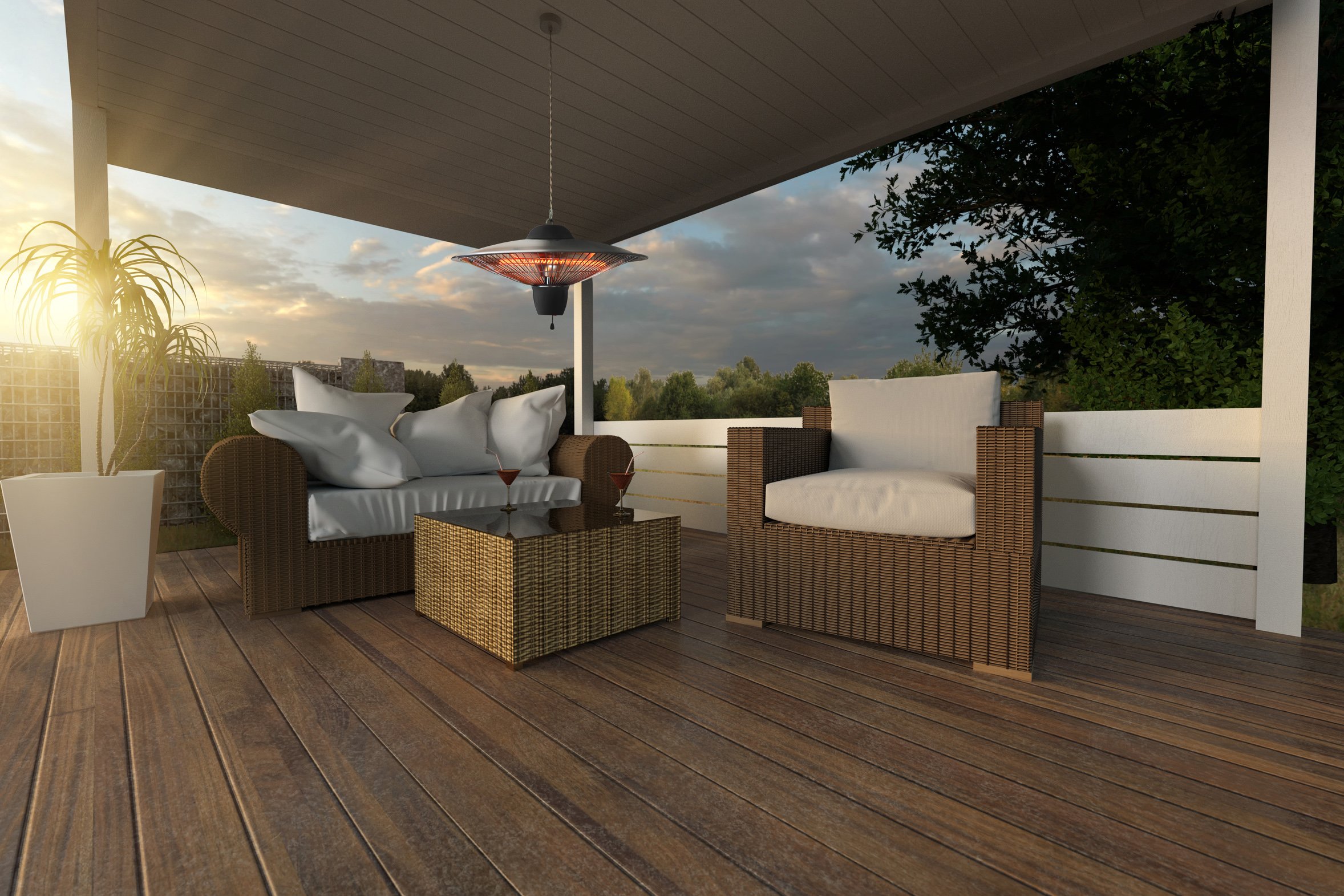 Koll Living Promiennik sufitowy na taras, 1500 W, 3101-000, 2 stopnie do wyboru, promiennik podczerwieni do monta?u na suficie