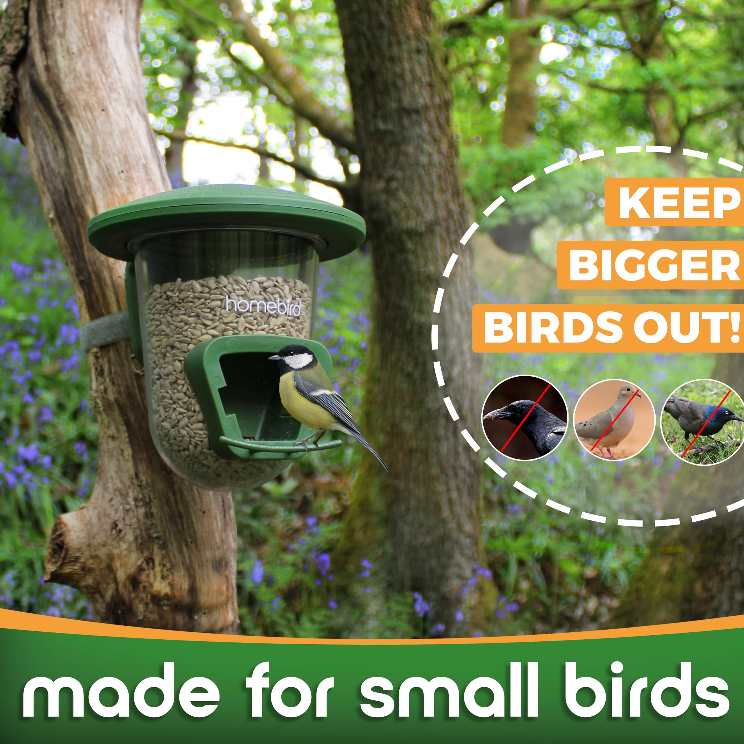 Outdoor Bird Feeders for Small Birds - No Mess Bird Seed Feeder for Fences, Walls, Trees and Balcony – PerchPod for Wild Birds - UK Designed - Perfect Present for Bird Lovers — view 4