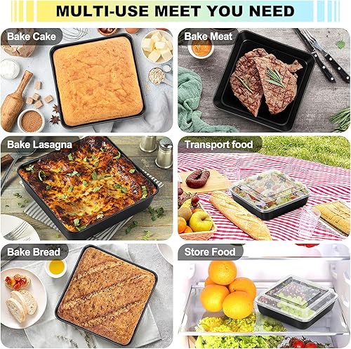 Miniatura 6 de P&P CHEF Molde y tapa cuadrada antiadherente para pasteles (8 pulgadas, 2)