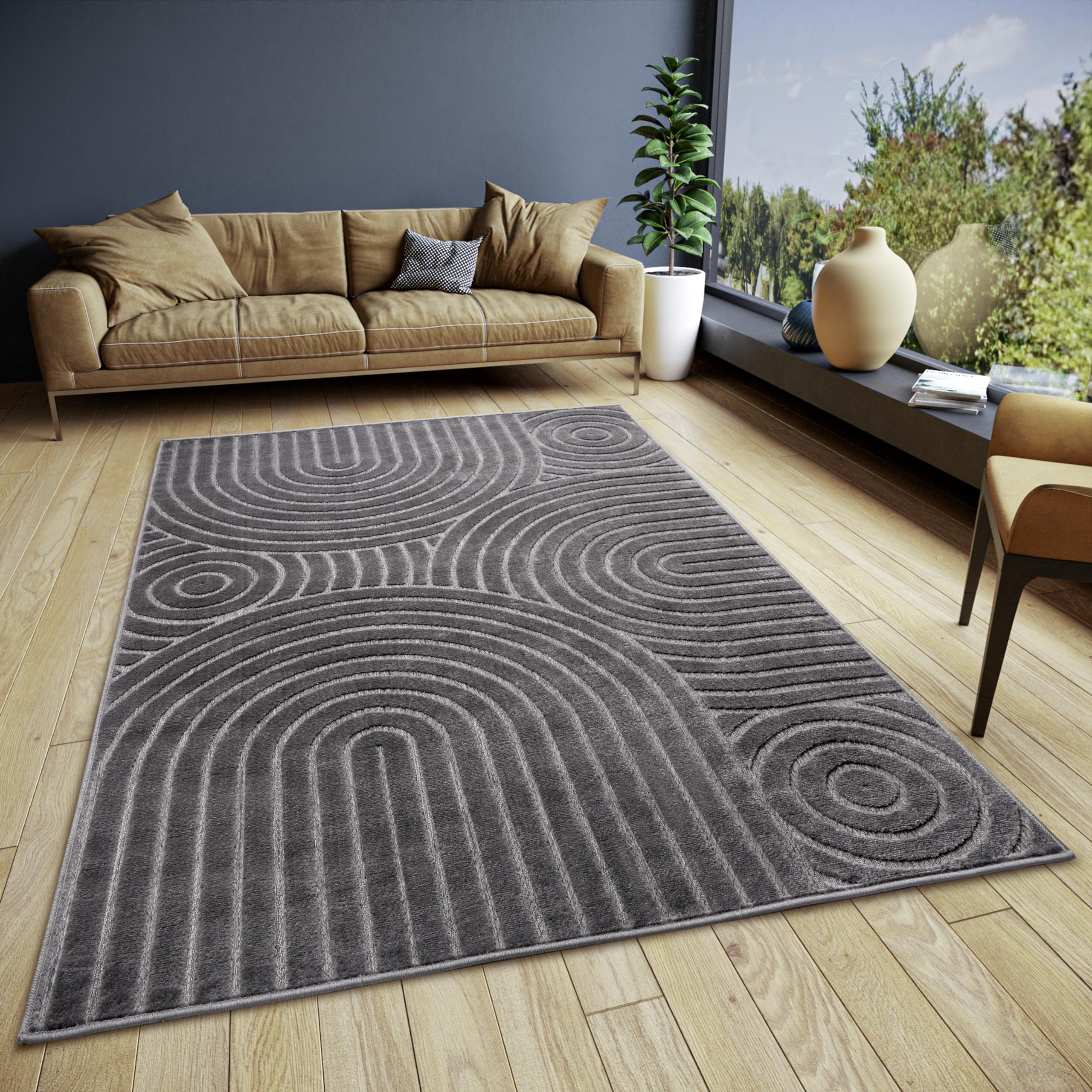 Hanse Home Wave Design Living Room Rug, Flat Weave Modern, Scandinavian Boho Style, Geometric 3D Effect