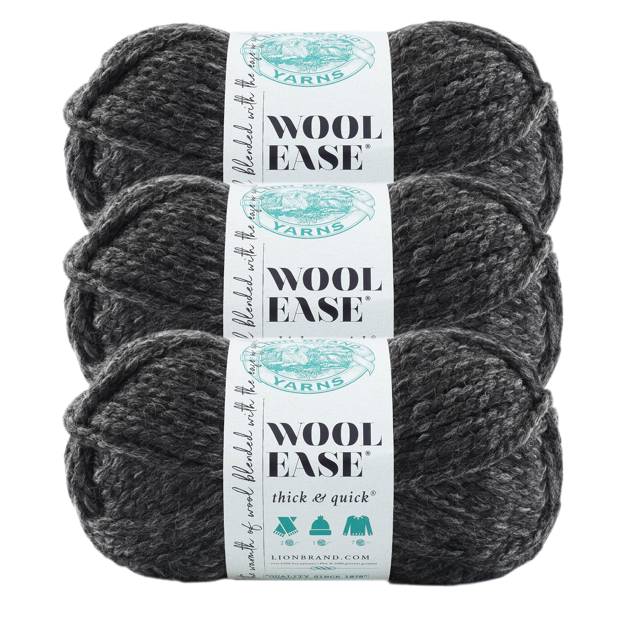 Lion Brand Yarn 640-149 Yarn, 3-Pack, Charcoal 3 Pack