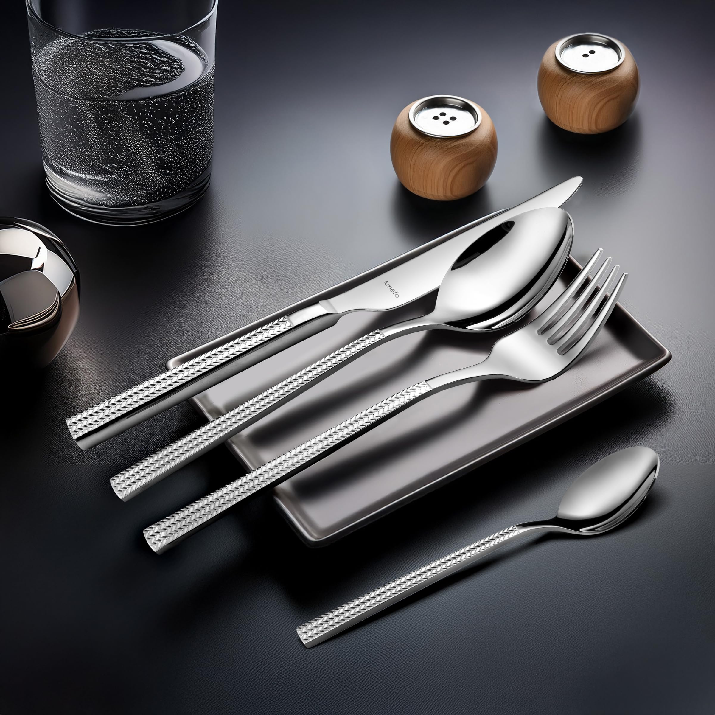 Amefa Chic - Cubertería, 24 cubiertos de mesa, para 6 personas, acero inoxidable 18/0, acabado brillo