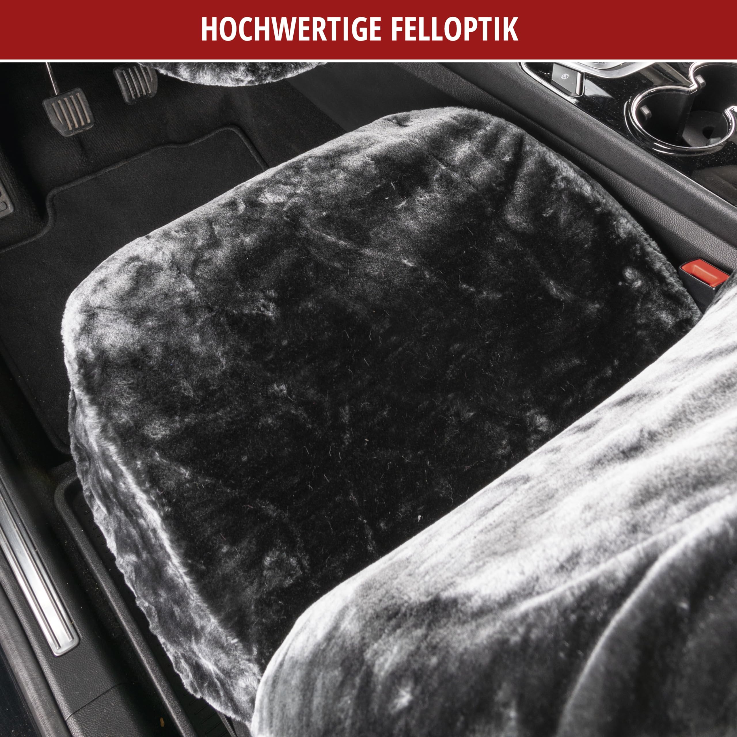 Walser Autositzbezug Teddy, Sitzbezug Kunstfell, Auto-Schonbezug in Lammfell-Optik, Flauschiger Plüsch-Schonbezug vegan anthrazit