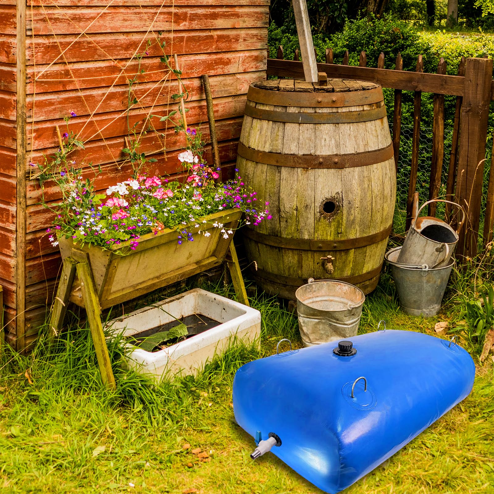 Sacca di Stoccaggio dell'Acqua da 110 L, Serbatoio Acqua per Camper, Serbatoio d'Acqua Pieghevole Borsa, Bidone Acqua con Rubinetto, per L'Irrigazione di Emergenza del Giardino Acquatico