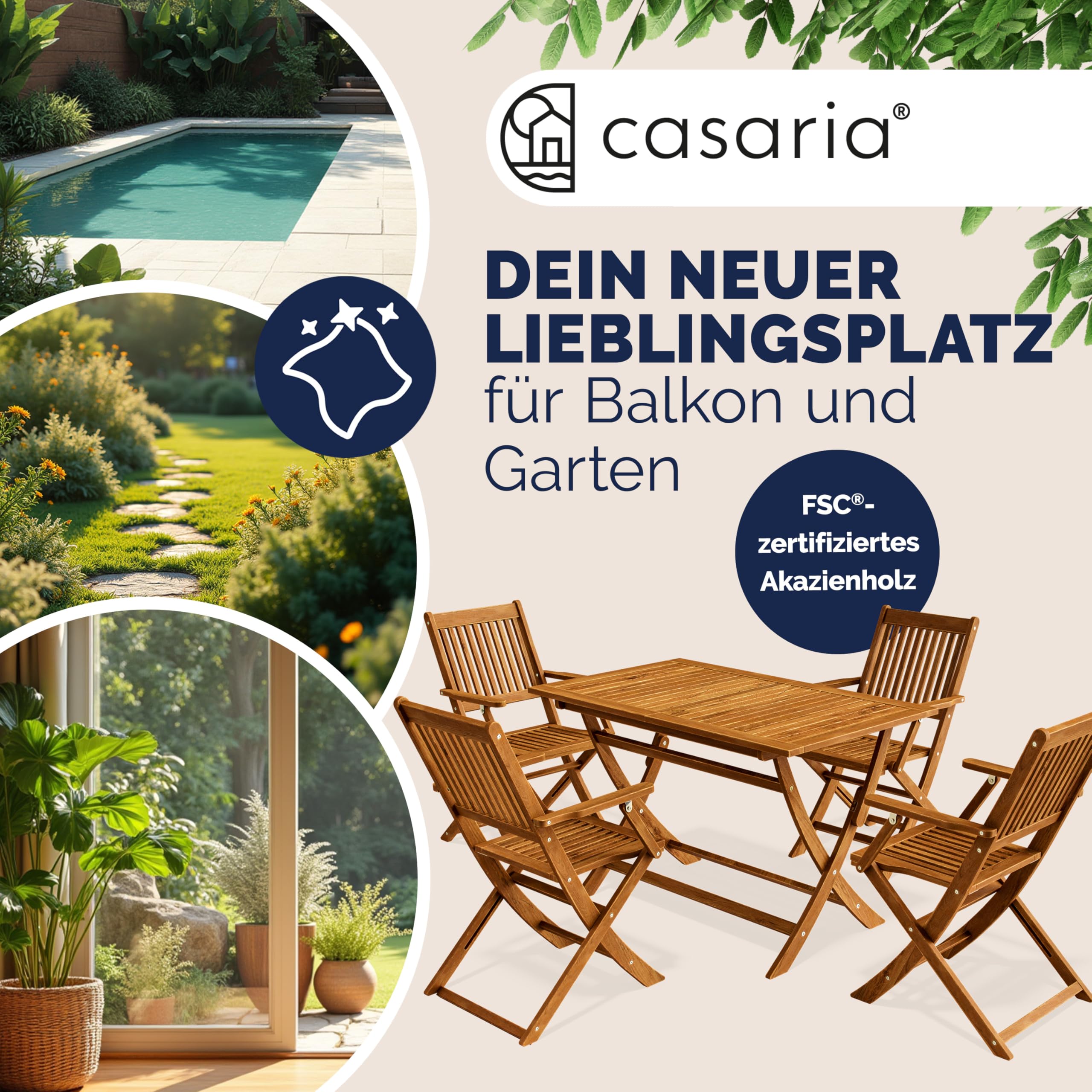 Casaria® Ensemble de Meubles de Jardin Sydney avec accoudoirs Salon de Jardin en Bois d'acacia certifié FSC® pour 4 Personnes Table Exterieur pour terrasse Version 2026
