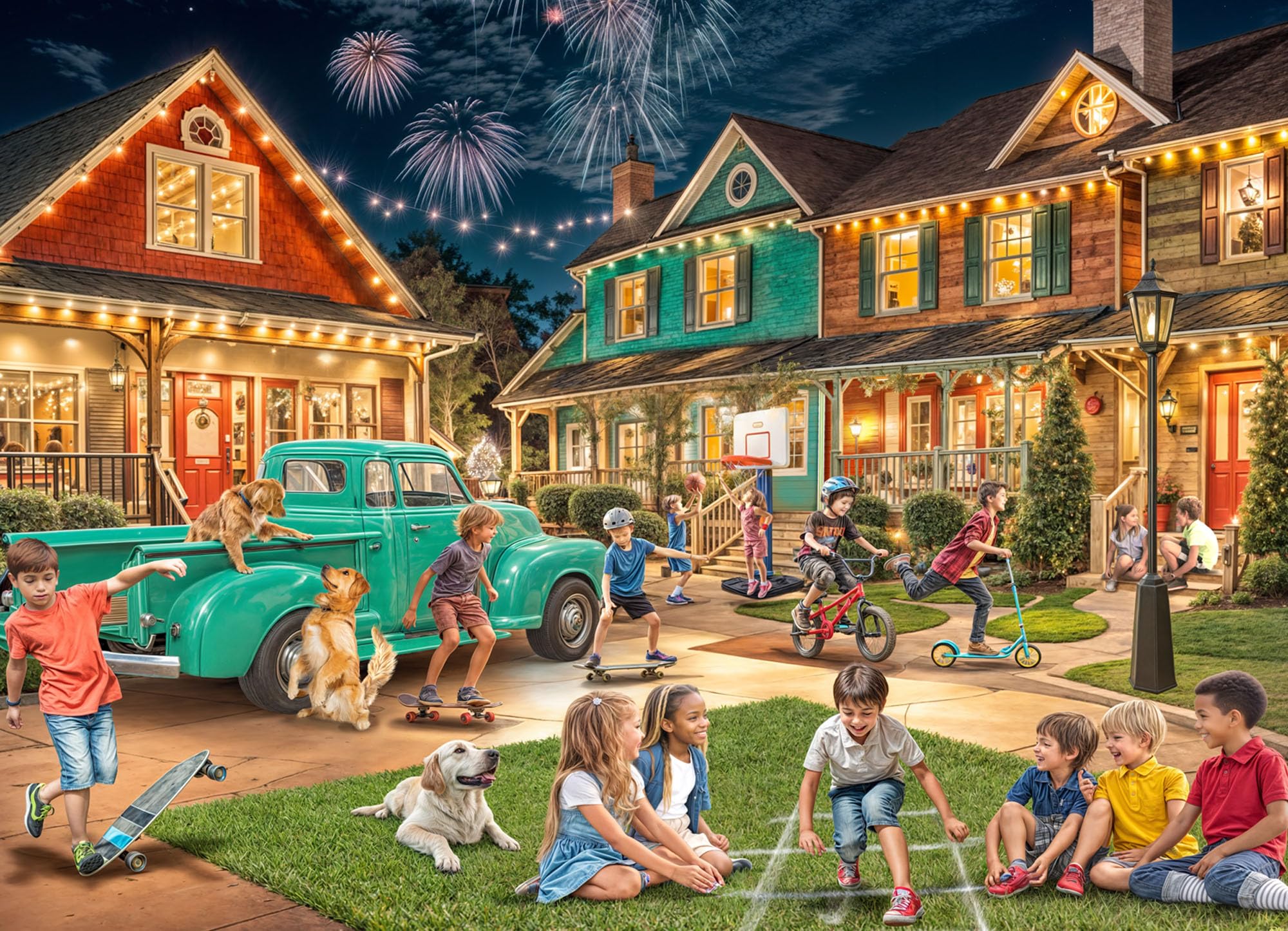Neighborhood Fun Jigsaw Puzzle 1000 Pieces - Summer Puzzles for Adults with Interlocking, Randomly Shaped Pieces, 4th of July, Memory Lane, Quality