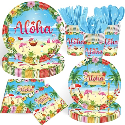 140pcs Luau Party Supplies Party Tableware for Aloha Hawaiian Party