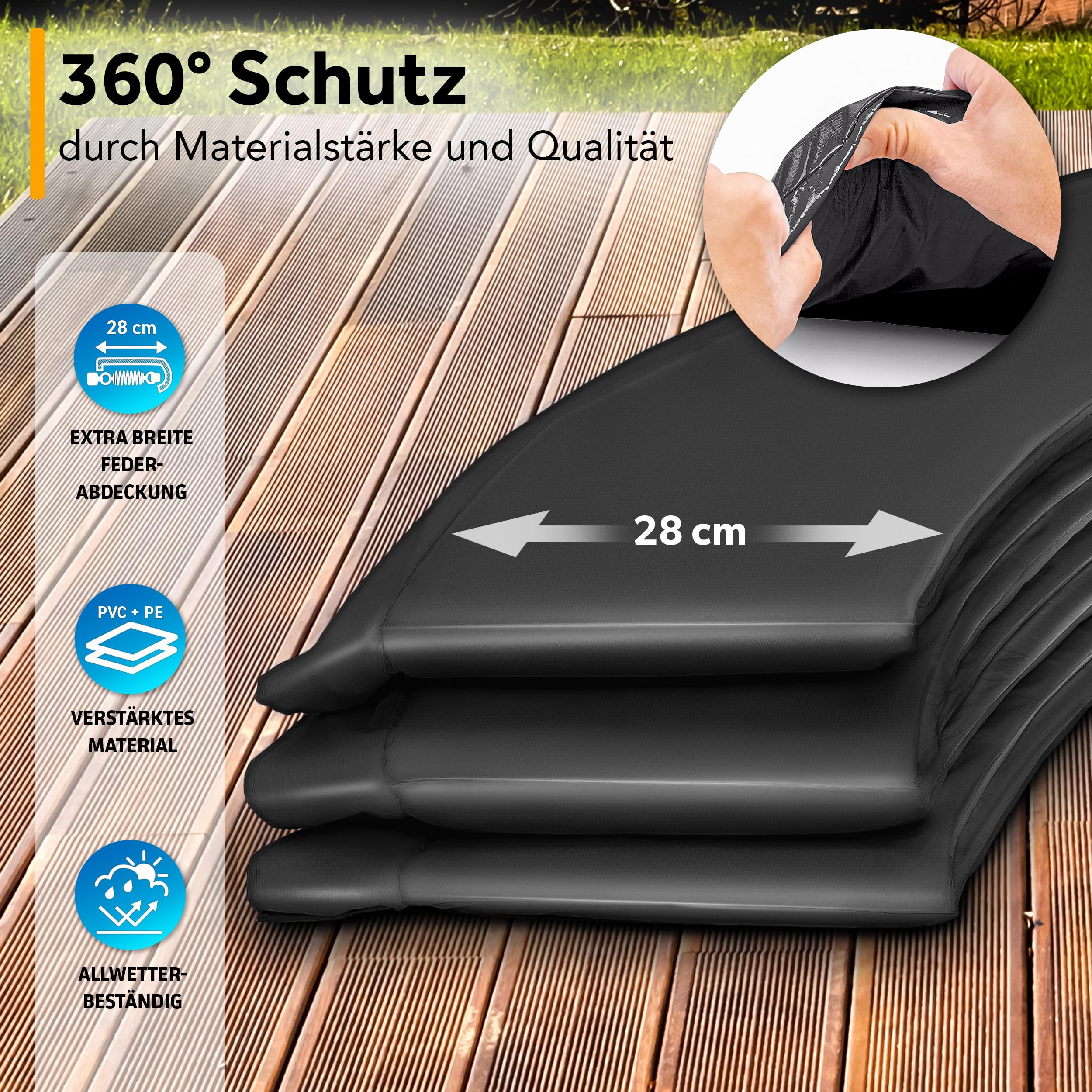 KIDUKU Trampolin Randabdeckung | Ø 244cm 305cm 366cm 427cm | reißfest | 100% UV-beständig Federabdeckung Randschutz