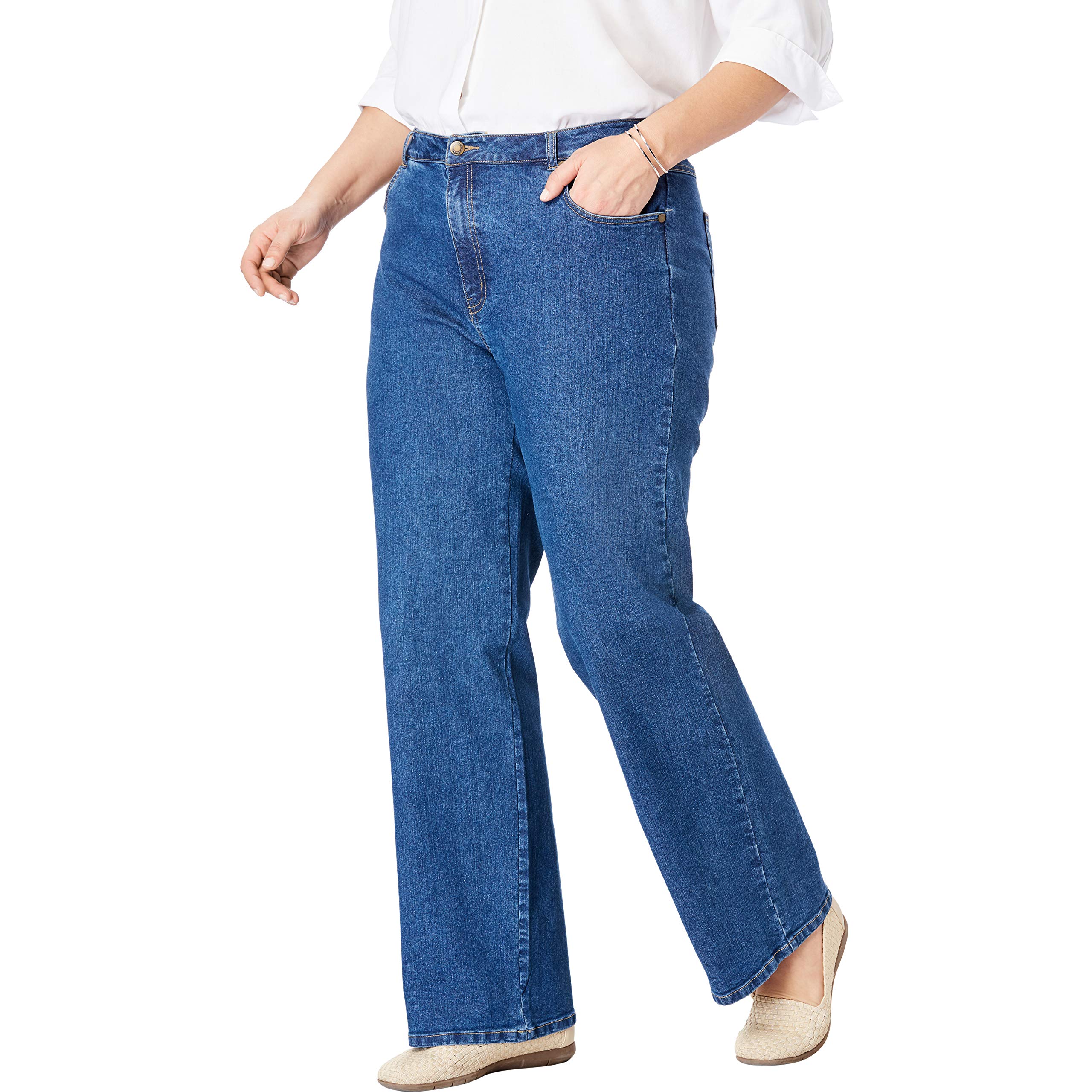 Woman WithinPlus Size Stretch Denim Wide-Leg Five-Pocket Jeans