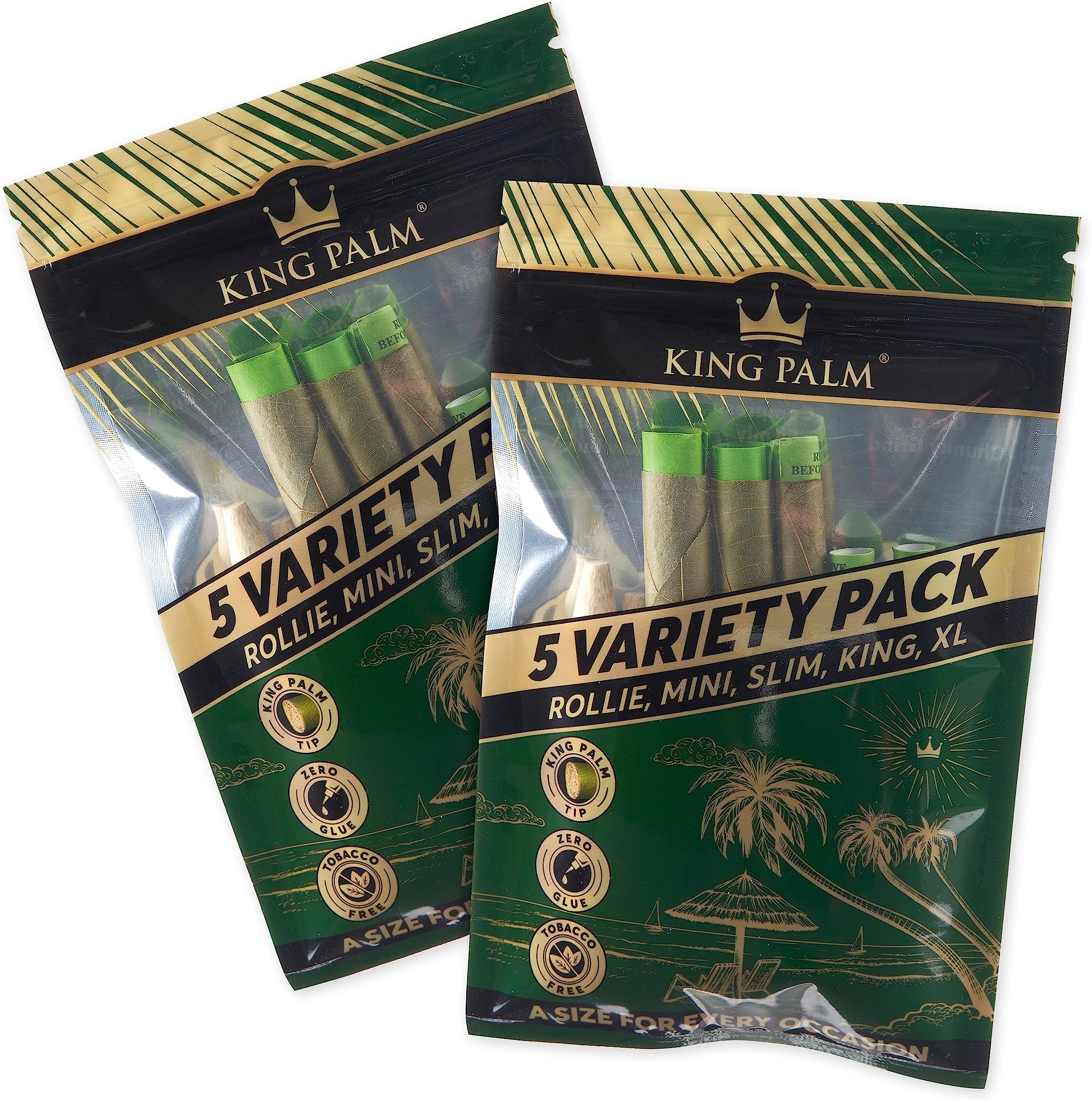 King Palm Variety Size Cones - All Natural Preroll Cones - Organic Pre Rolled Cones - King Palm Pre Rolls - 5 Cones, 1 of each Rollie, Mini, Slim, King, XL - (Loose, 2)