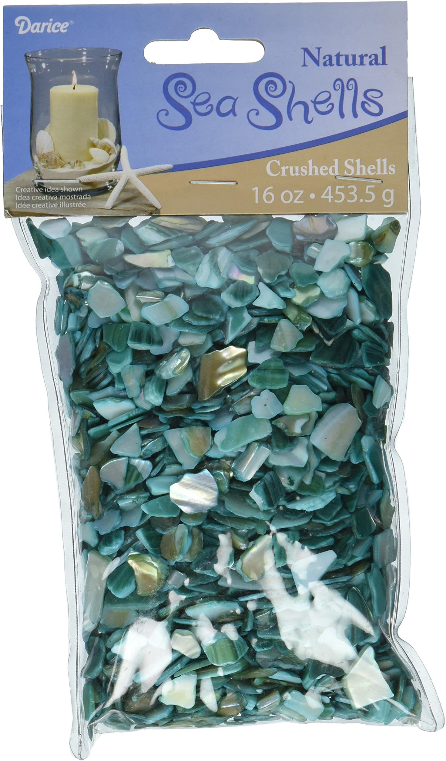 NATURAL SEA SHELL 2DAC008 Floral Crushed Shells Aqua Small 16 Ounces, Green