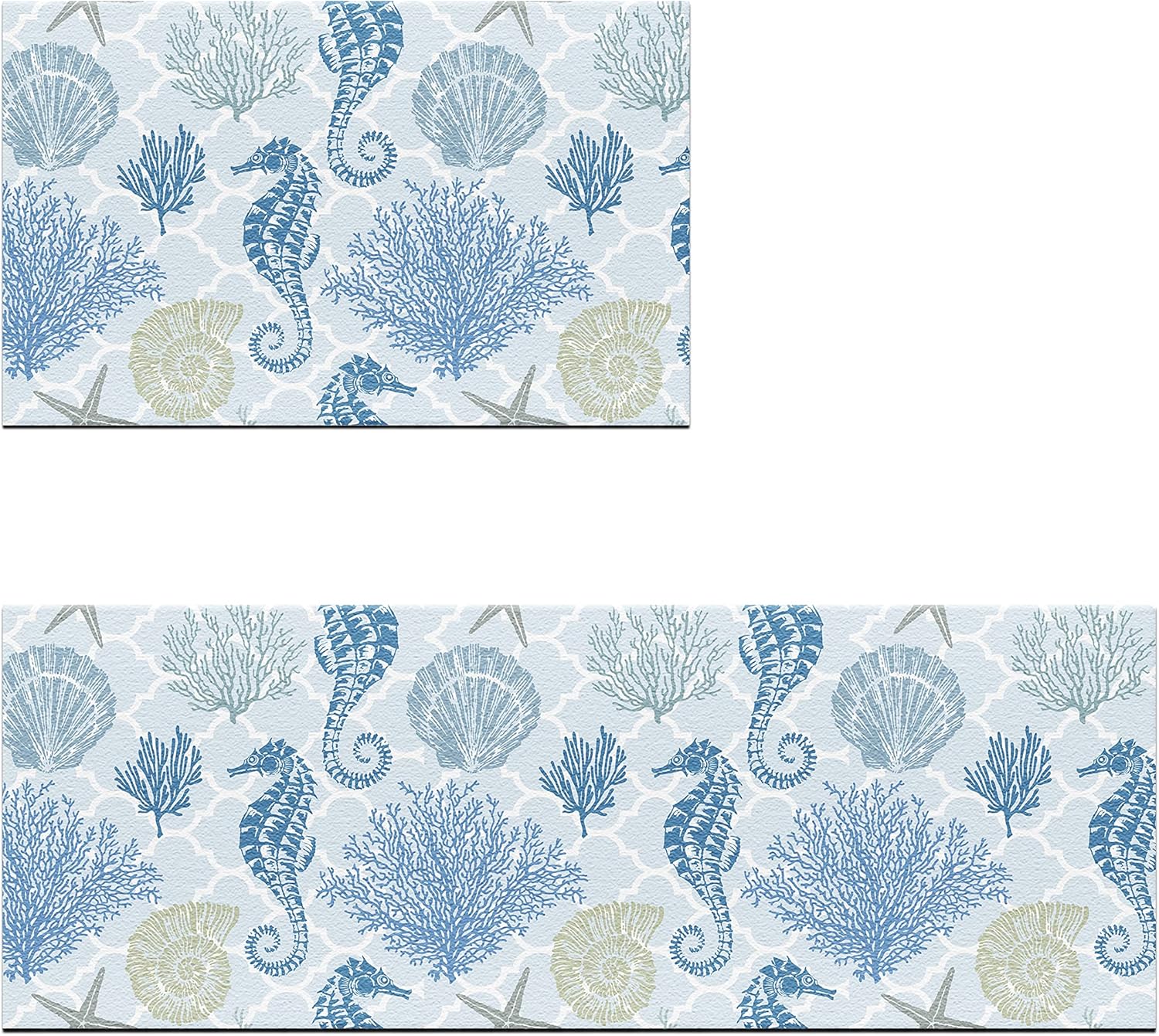 chiinvent Coastal Beach Kitchen Mat Rugs Set 2 Pcs Seahorse