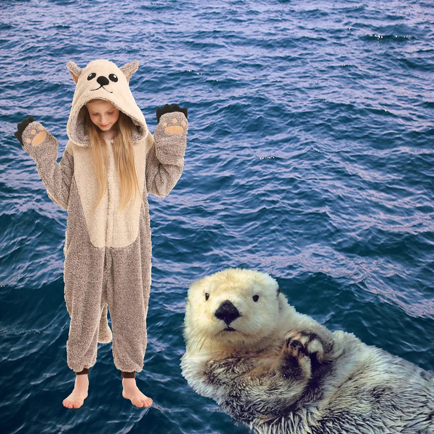 SimZoo Kids Animal Pajamas, Boy Girls Otter Cosplay Costume Sleepwear, One-Piece Unisex Homewear 4-13Y - Image 3