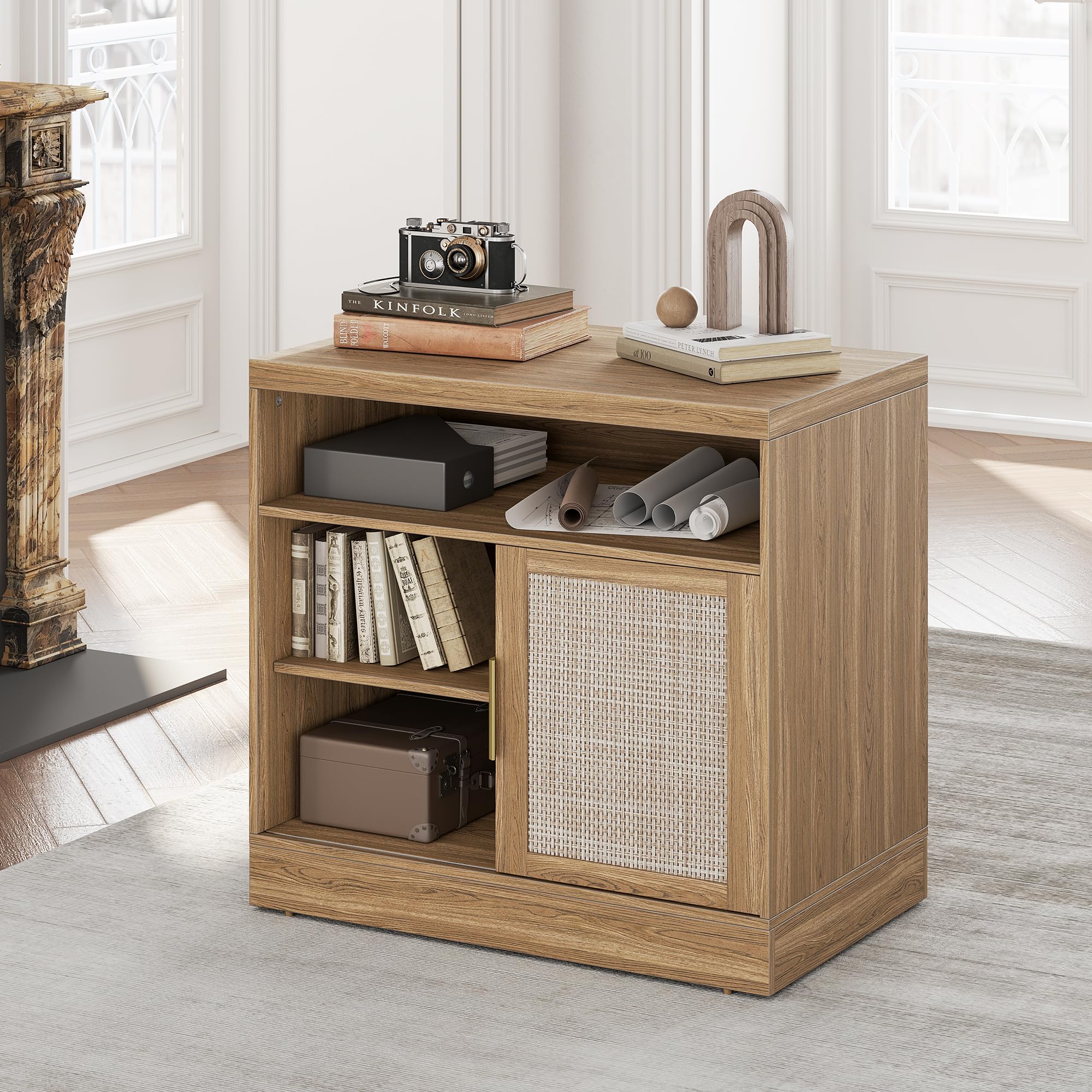 Amazon.com: Perledesign Rattan File Cabinet with Sliding Door, 32