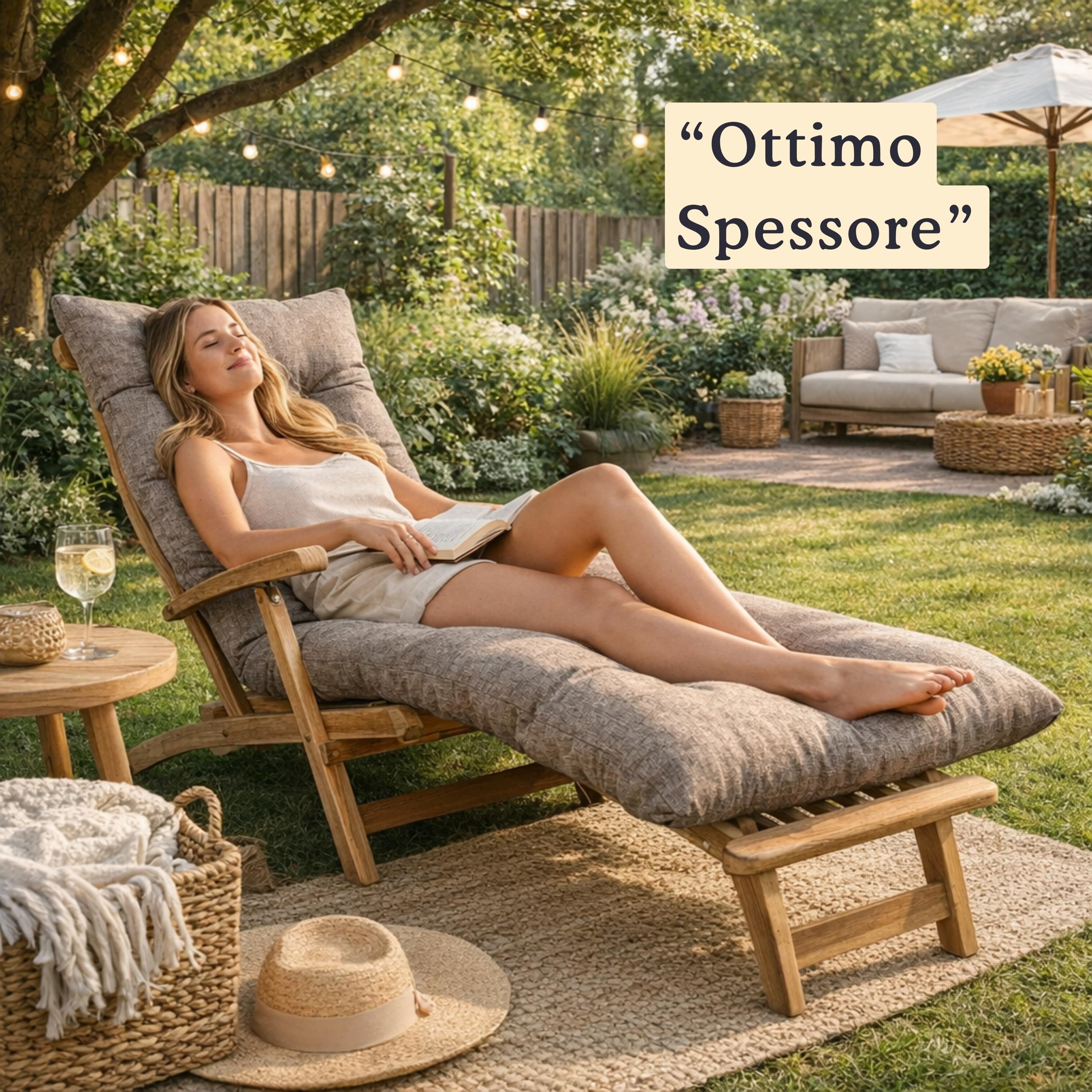 bananair - Cuscino per Lettino Prendisole - Materassino Spesso, Morbido e Confortevole, Generosamente Imbottito con Schiuma - Cuscino Sdraio da Esterno, Facile da Installare (185x60x15 cm, Beige)