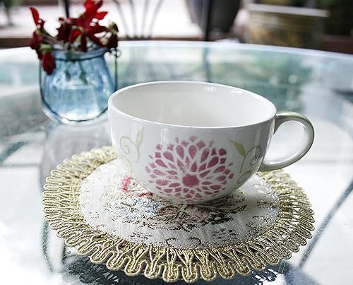 Miniatura 3 de Wrapables - Mantel individual redondo con bordado dorado (2 unidades), color rosa romántico (7 pulgadas)