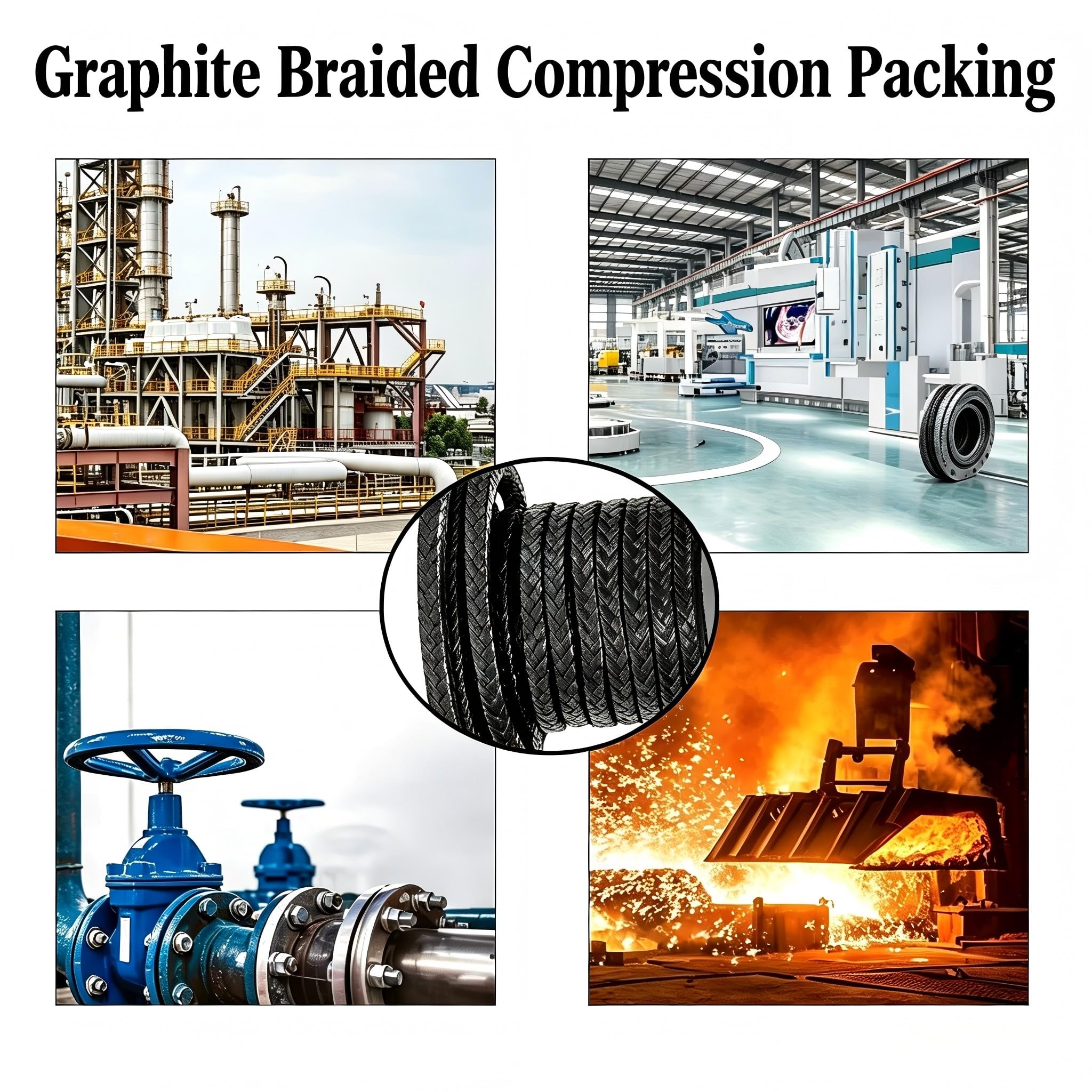 Expanded Flexible Graphite Pack. Graphite Braided Compression Pack, for Pump Gland, Valve Stem or Mechanical Seal (Size: 8mm×8mm×25m)