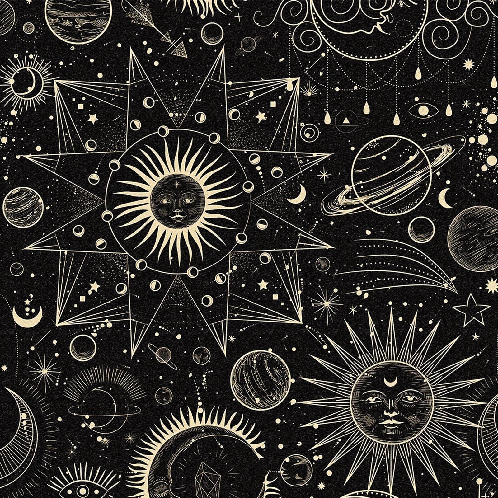 ANLIKY-Pro Self Adhesive Wallpaper, Removable Decorative Film, Mystic Black Sun Moon Star Pattern, Geometric Universe Style, 44X600CM Peel and Stick Contact Paper for Wall Decal or Cabinet Furniture