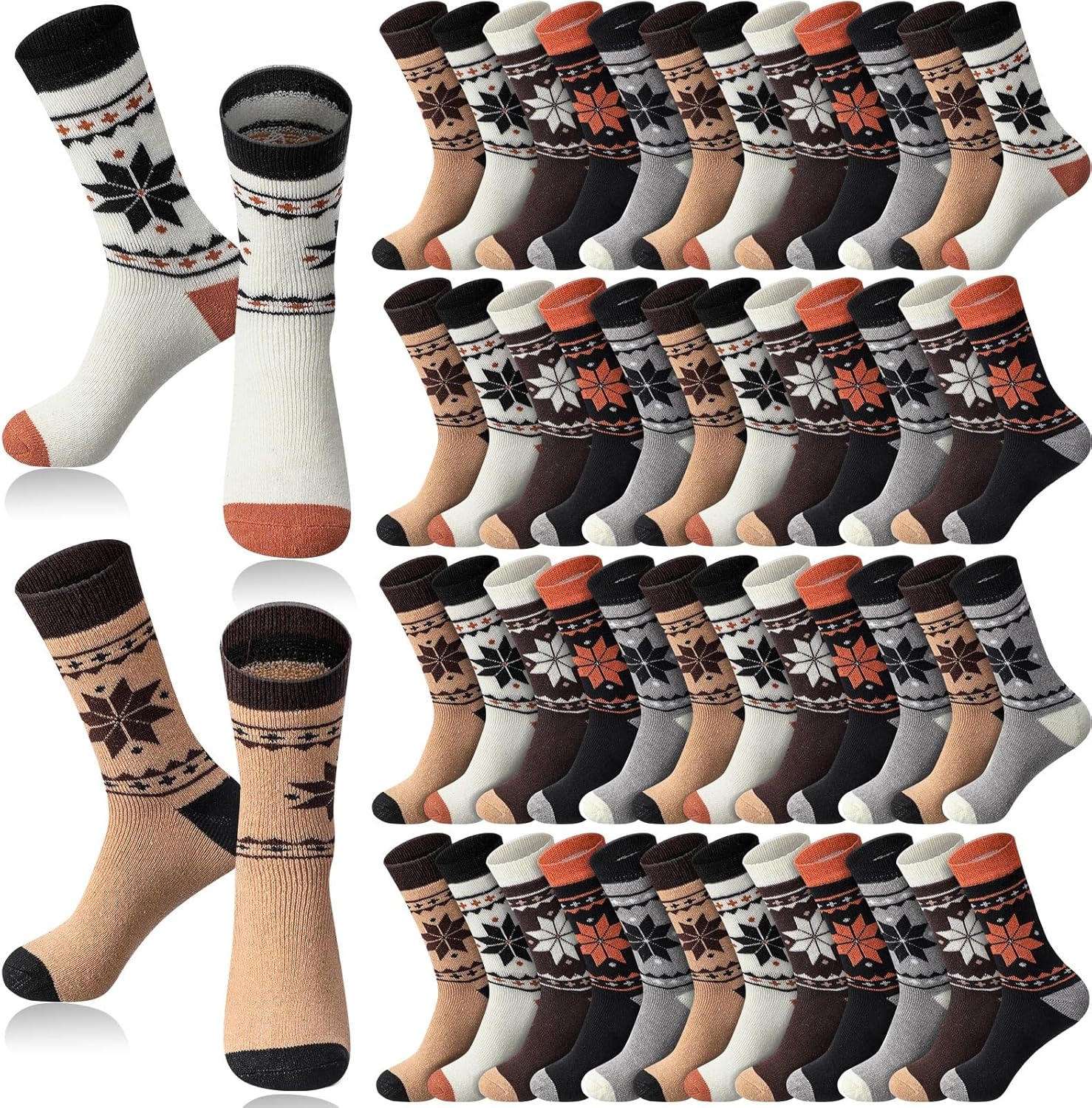 Hicarer 50Pairs Winter Vintage Socks Bulk, Warm Wool Thick Knit Thermal Socks for Women Men Christmas Gifts