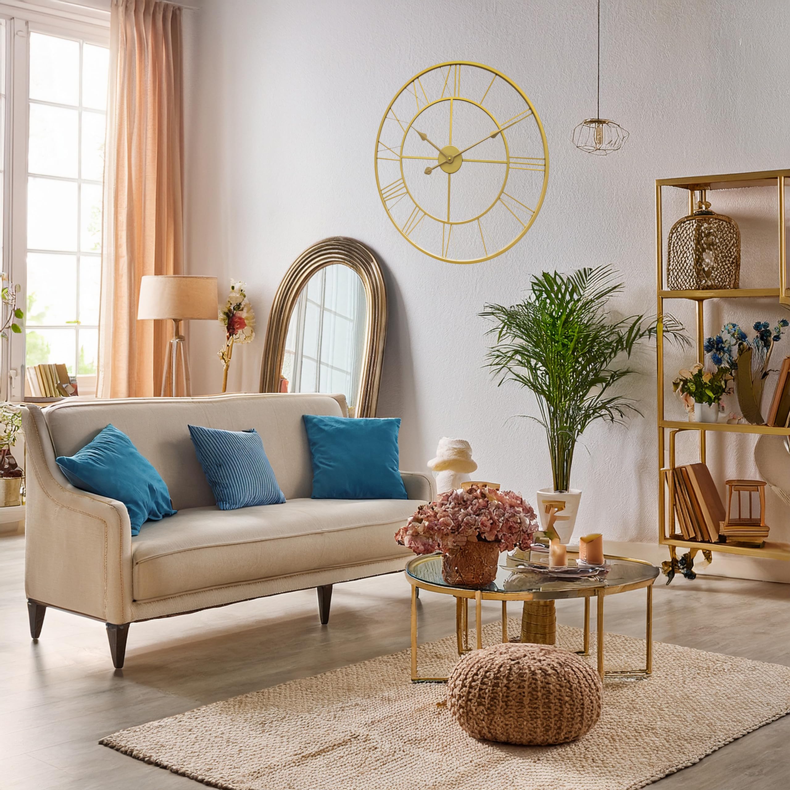 Technoline WT1618 - Reloj de Pared (60 cm, Metal, con números Romanos, Filigrana, Color Dorado
