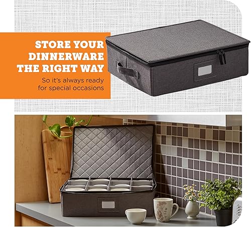 Miniatura 2 de storageLAB Contenedores de almacenamiento para tazas y tazas, estuche de almacenamiento rígido con separadores de fieltro para tazas, tazas, platos