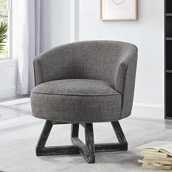 LUMISOL 360 Swivel Chair with Cross Shaped Wooden Base and Solid Wood Legs, Linen Swivel Chair with Upholstered Seats with Curved Backs for Living Room, Bedroom, Office, Dark Gray