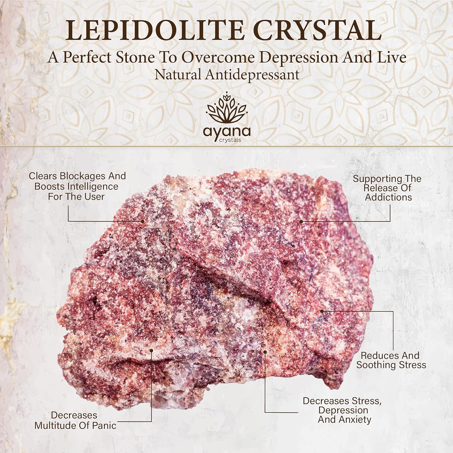 AYANA Lepidolite Crystal Necklace – Handmade Ethically Sourced Gemstone Pendant for Women, Libra Zodiac, September Birthstone, Heart & Crown Chakra Alignment - Image 3