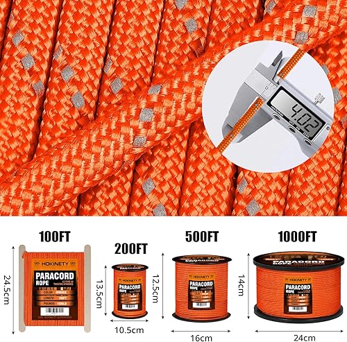 Miniatura 5 de Cuerda de paracaídas reflectante de 1000 libras  50 pies, 100 pies, 200 pies, 500 pies, 1000 pies, 0.157 in, 12 hebras para cuerdas, cuerda de